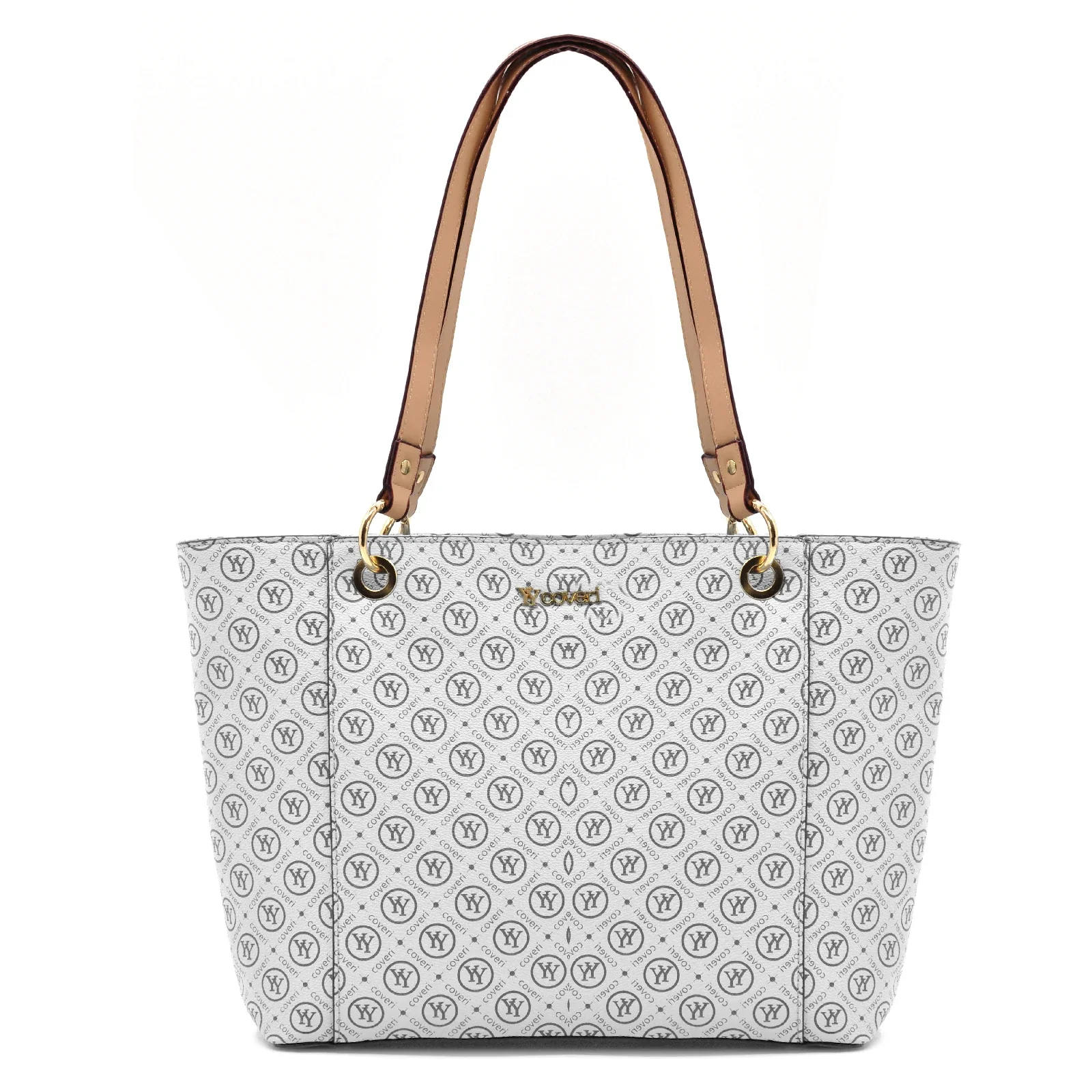 Borsa firmata yycoveri shopping tote capiente spalla tasche interne fantasia logata logo - immagine 9