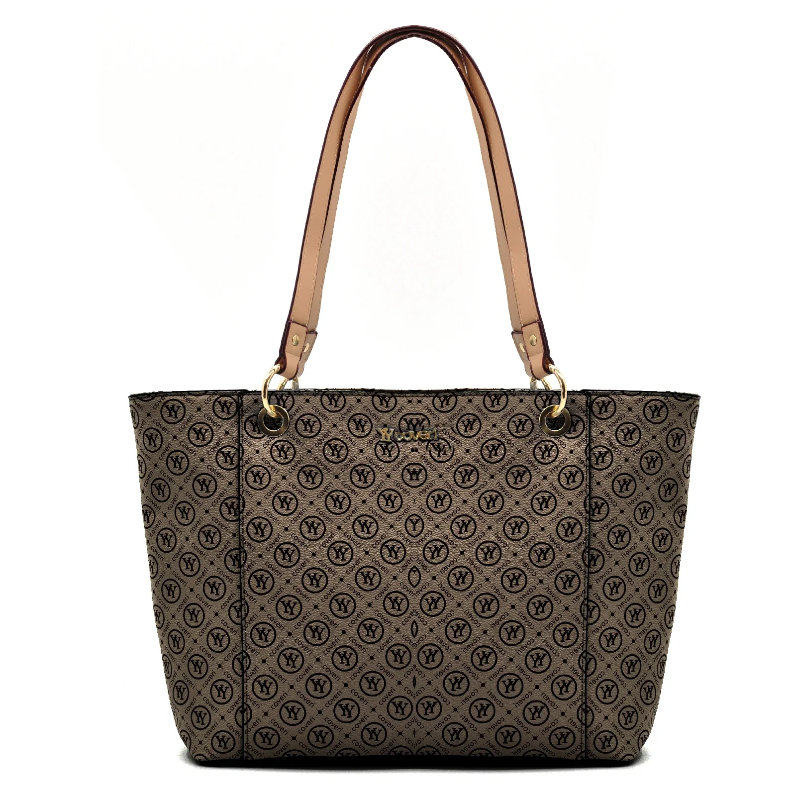 Borsa firmata yycoveri shopping tote capiente spalla tasche interne fantasia logata logo - immagine 7