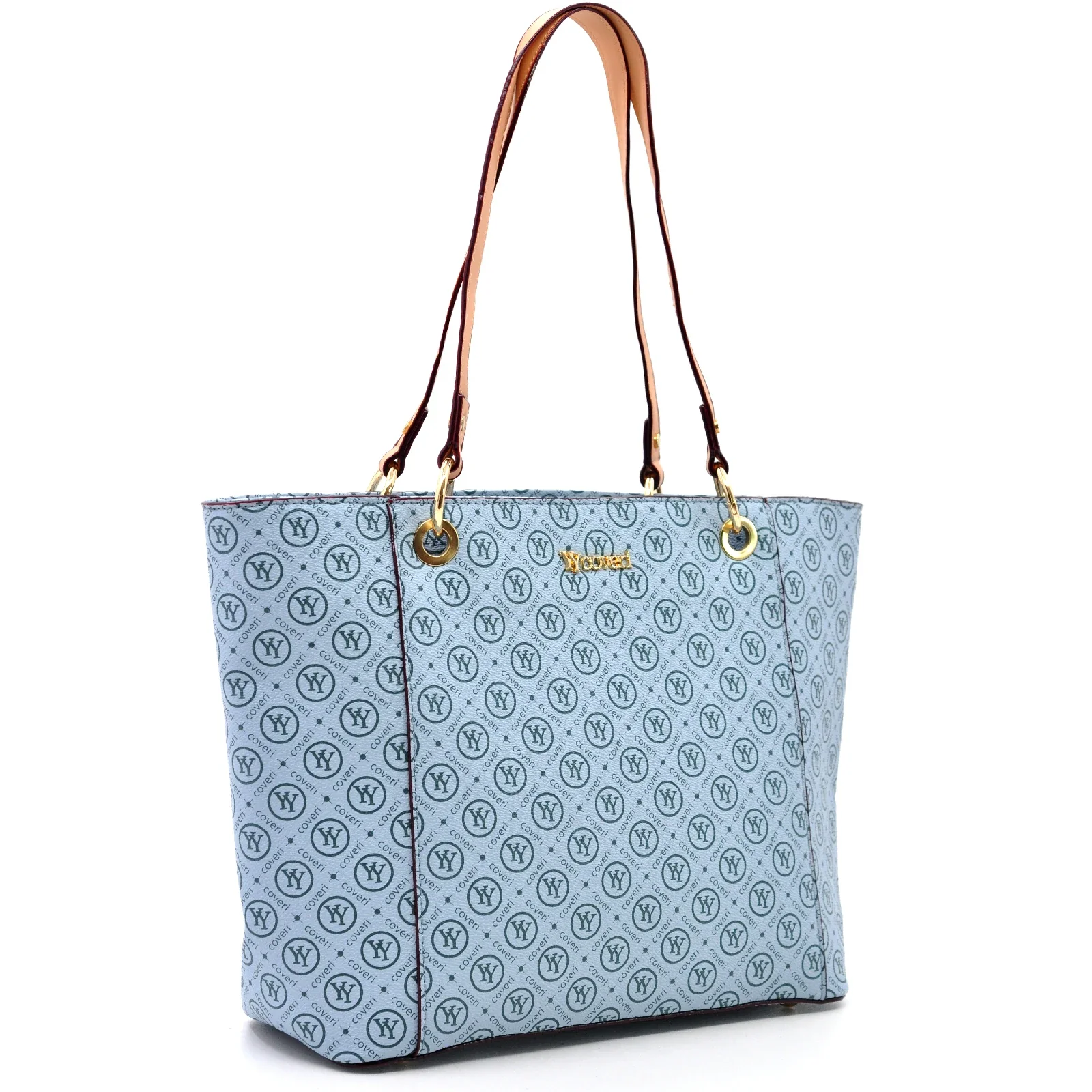 Borsa firmata yycoveri shopping tote capiente spalla tasche interne fantasia logata logo - immagine 2