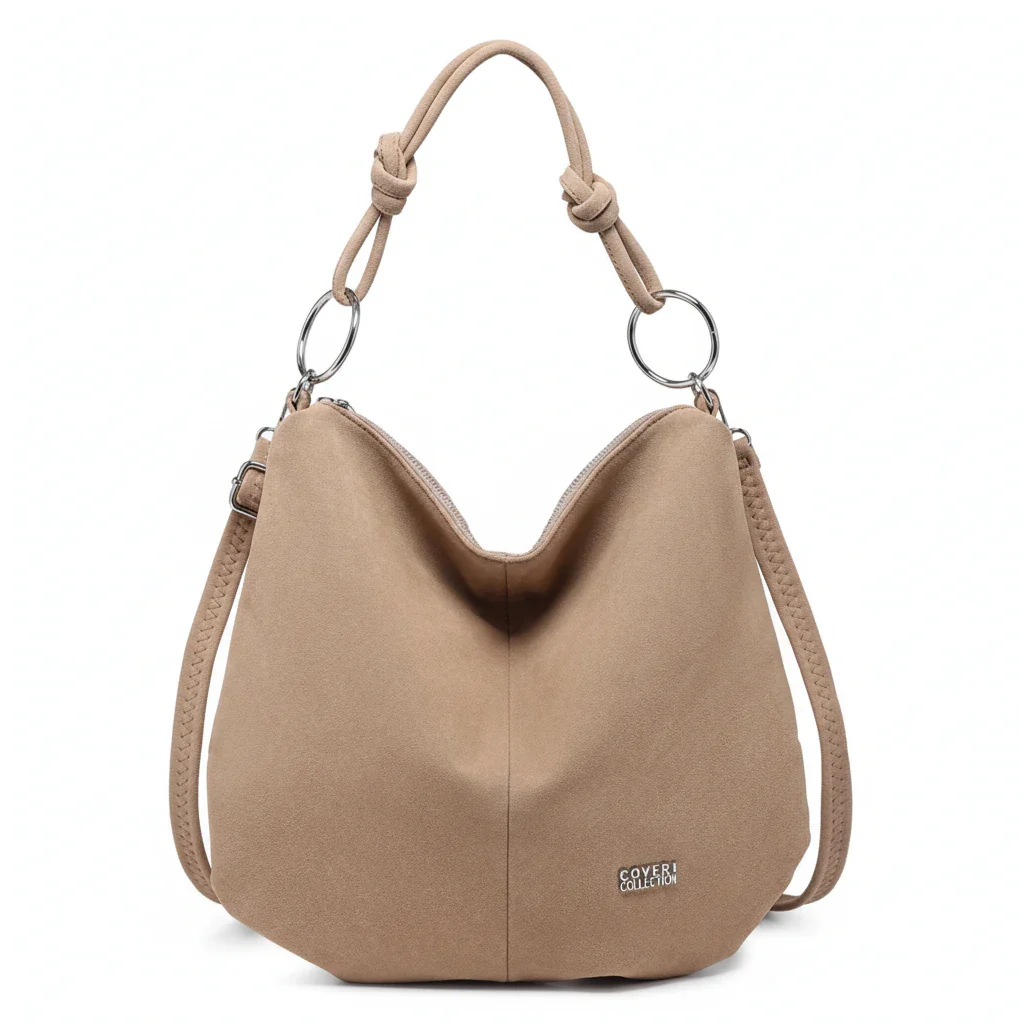 Coveri Collection - Borsa firmata a sacco spalla mono manico camoscio scamosciata secchio grande - immagine 2