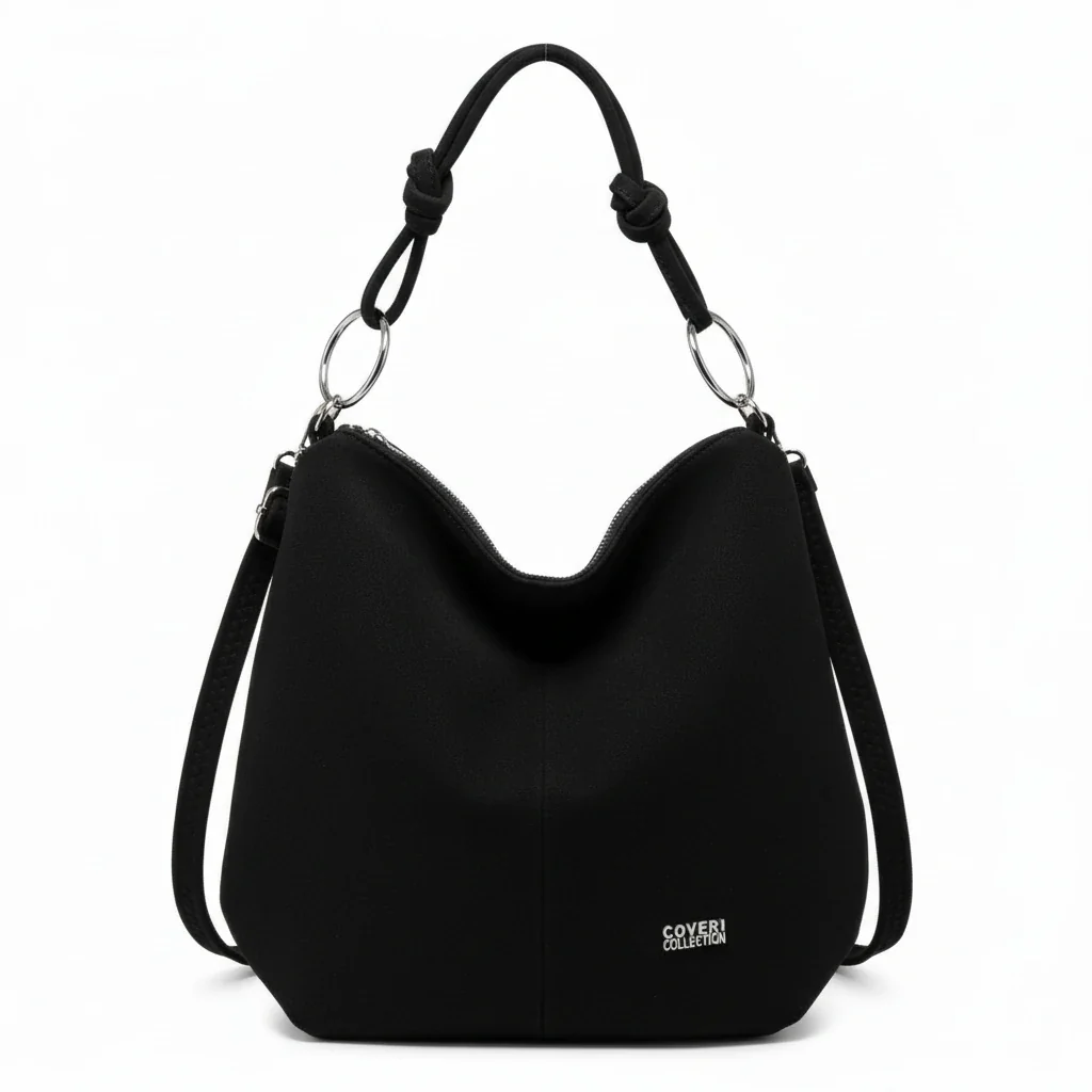 Coveri Collection - Borsa firmata a sacco spalla mono manico camoscio scamosciata secchio grande - immagine 6
