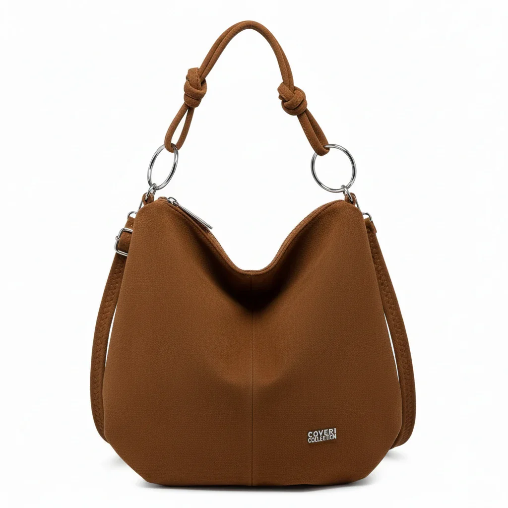 Coveri Collection - Borsa firmata a sacco spalla mono manico camoscio scamosciata secchio grande - immagine 5