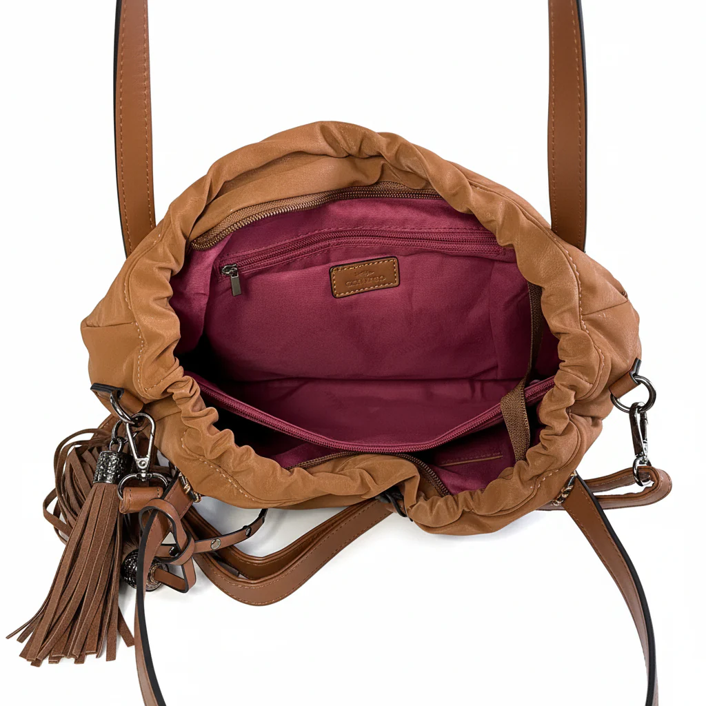 CHARRO - Borsa 2in1 trasformabile similpelle camoscio velluto morbida a sacco hobo capiente unica tinta nuovo - immagine 7