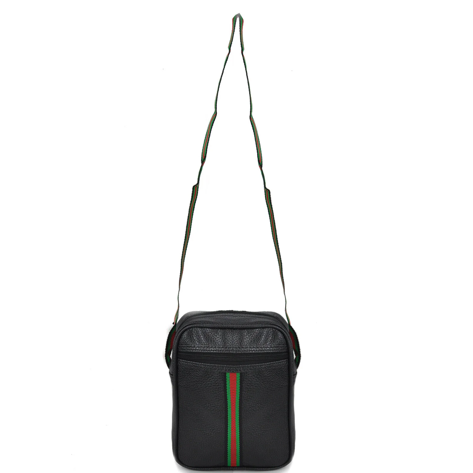 Borsello pelle uomo borsa tracolla nero lavoro sport piccolo strisce verdi rosso - immagine 6