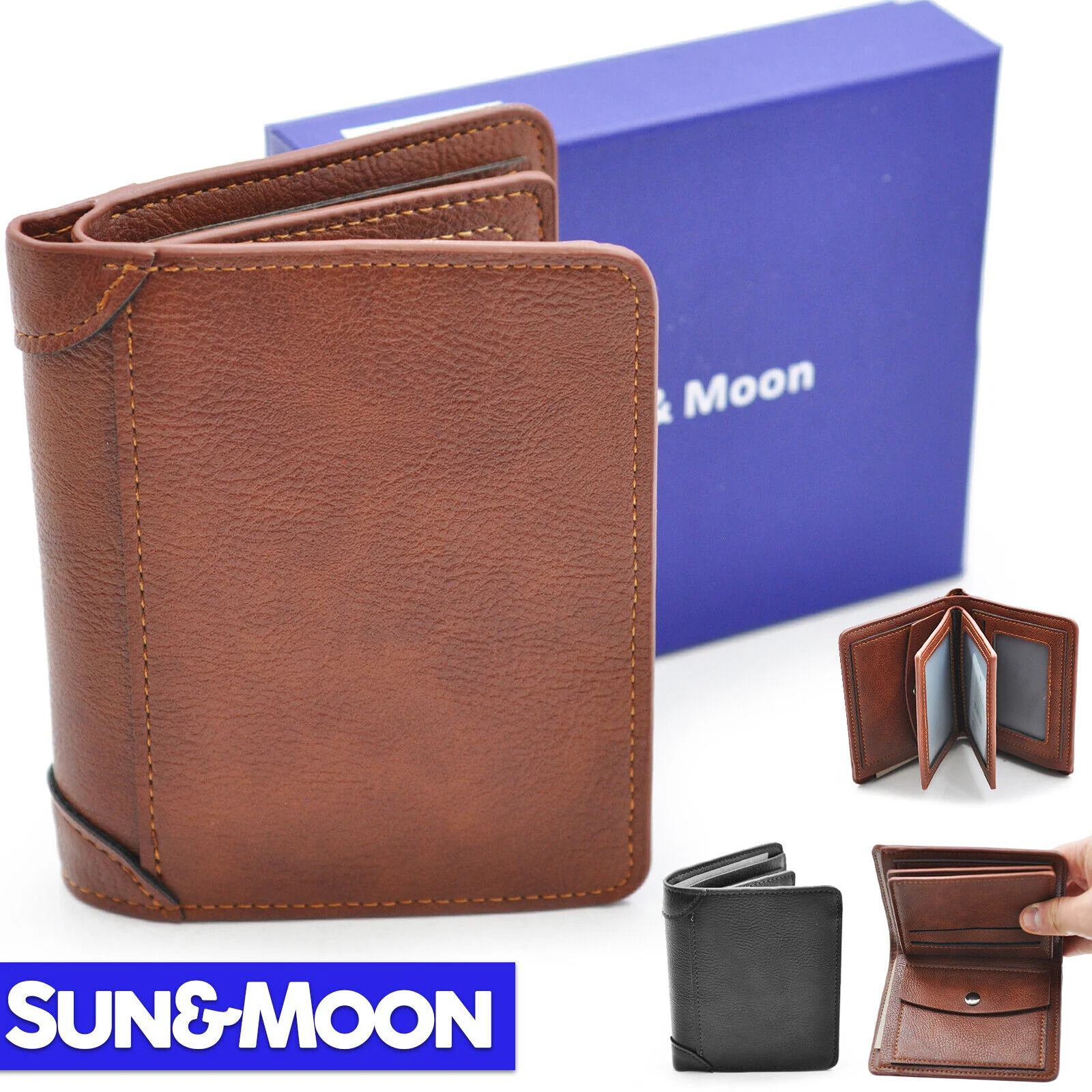 Portafoglio SUN&MOON libro banconote spicci eco pelle uomo porta carte nuovo - immagine 2