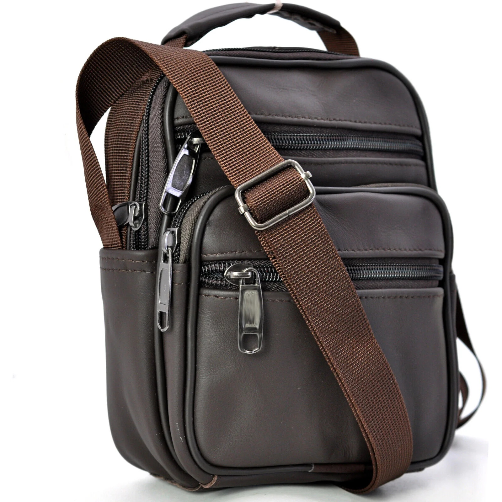 Borsello piccolo VERA PELLE manico elegante uomo viaggio borsellino marrone nero - immagine 3