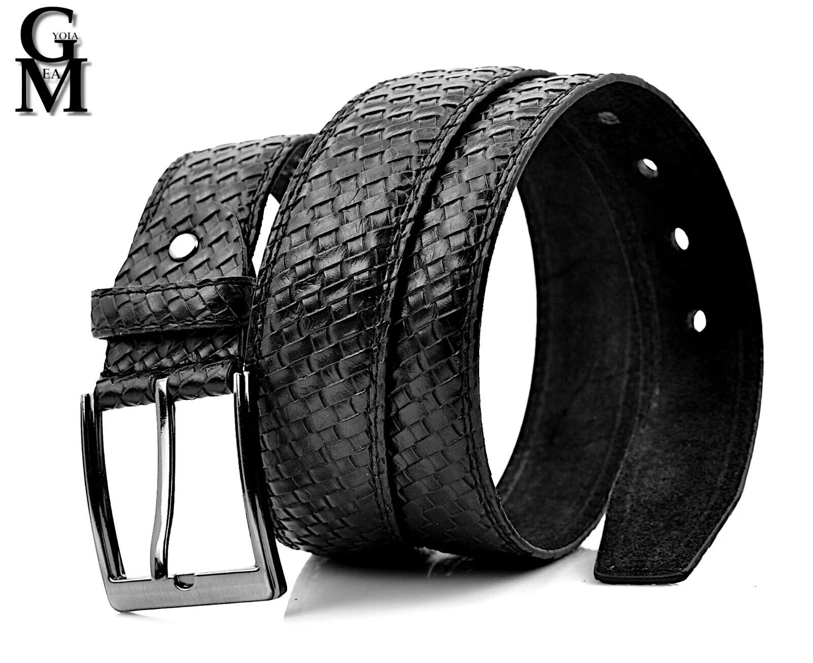 GM cintura uomo pelle intrecciata nera casual classica elegante intreccio - immagine 8