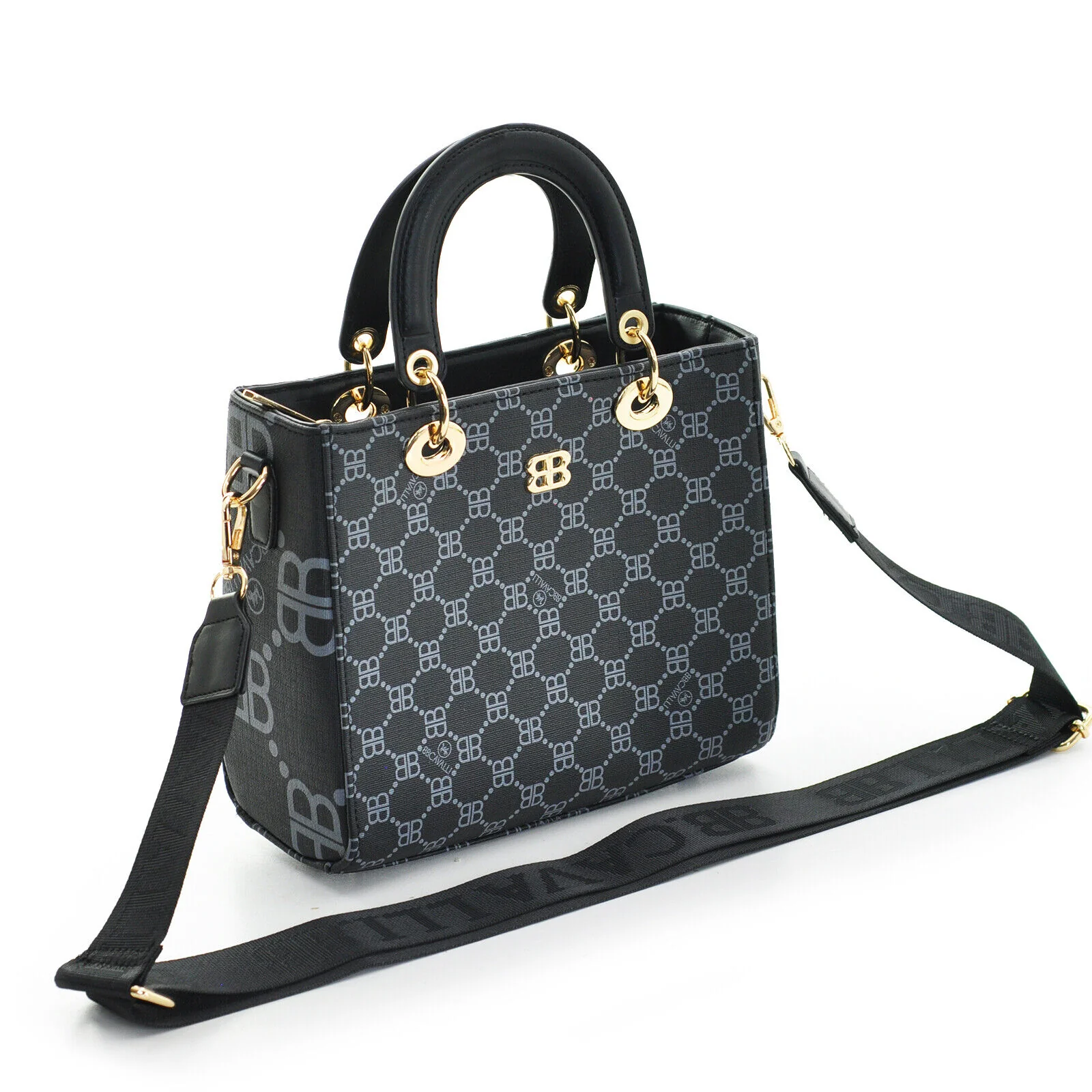 Borsa Firmata Briciole Bauletto borsetta nera Donna fantasia logo Zip Tracolla - immagine 3