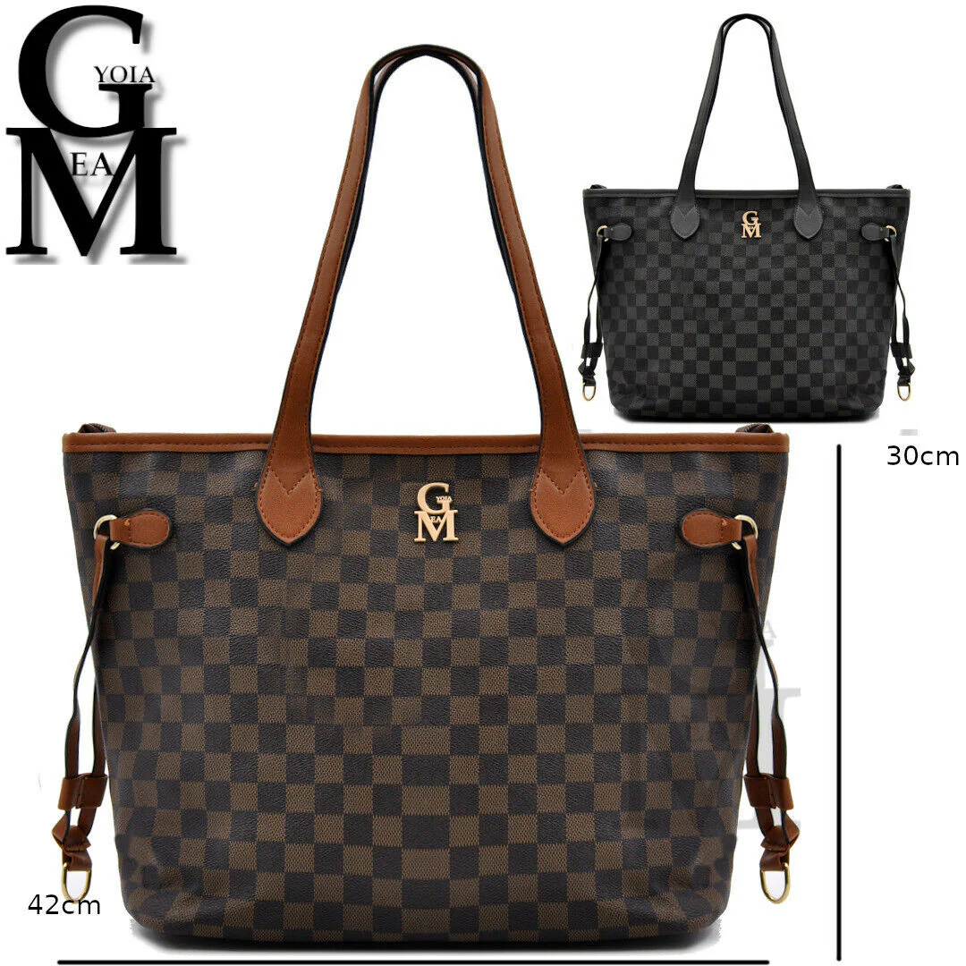 GM borsa donna lavoro firmata spalla pelle shopping scacchi tracolla fantasia - immagine 2
