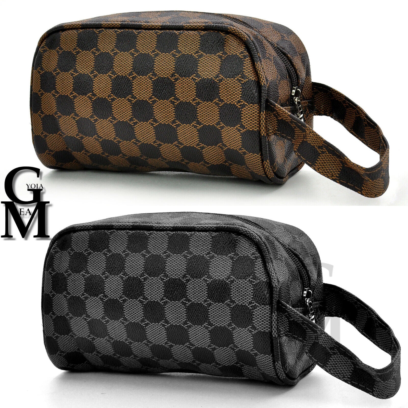 Pochette uomo originale GM fantasia rombi quadretti borsa mano pelle nero sport - immagine 2