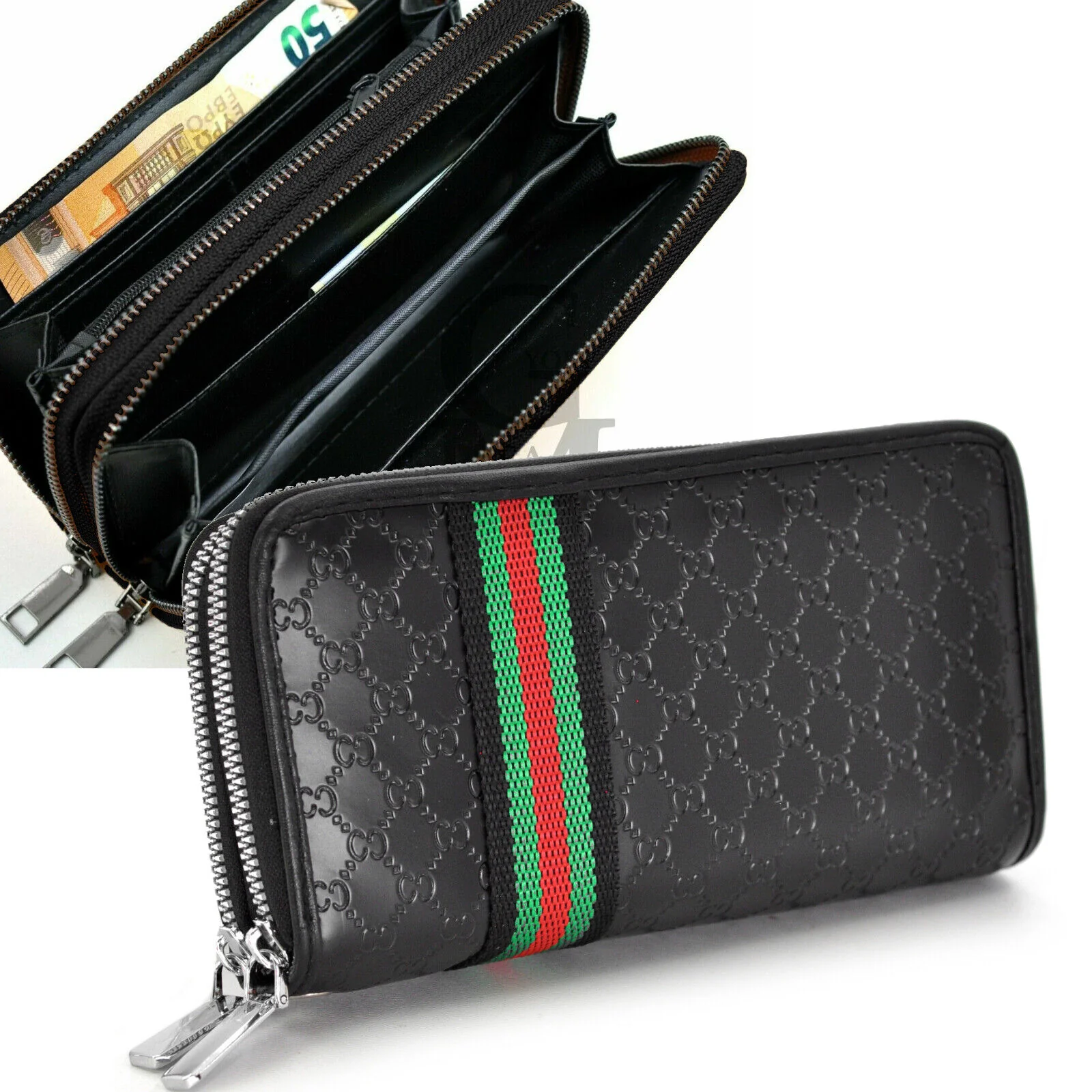 GM Portafoglio nero Donna elegante Grande Pelle Zip Portamonete carte credito - immagine 3