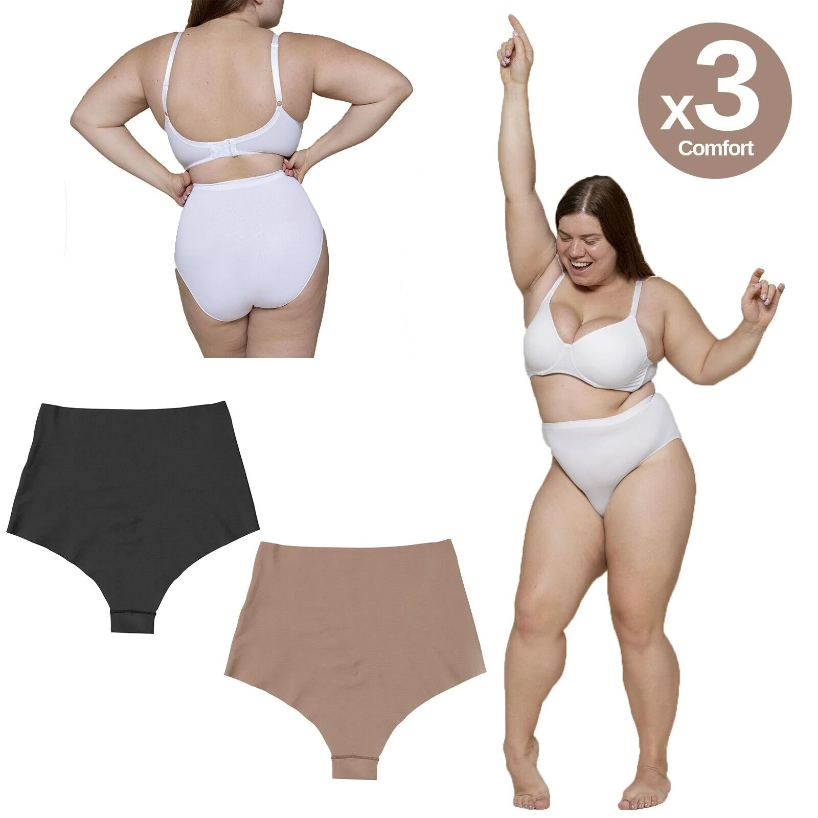 3 Slip Vita Alta Modellanti Pancia Fianchi Push-up Cotone mutanda misure comode - immagine 2