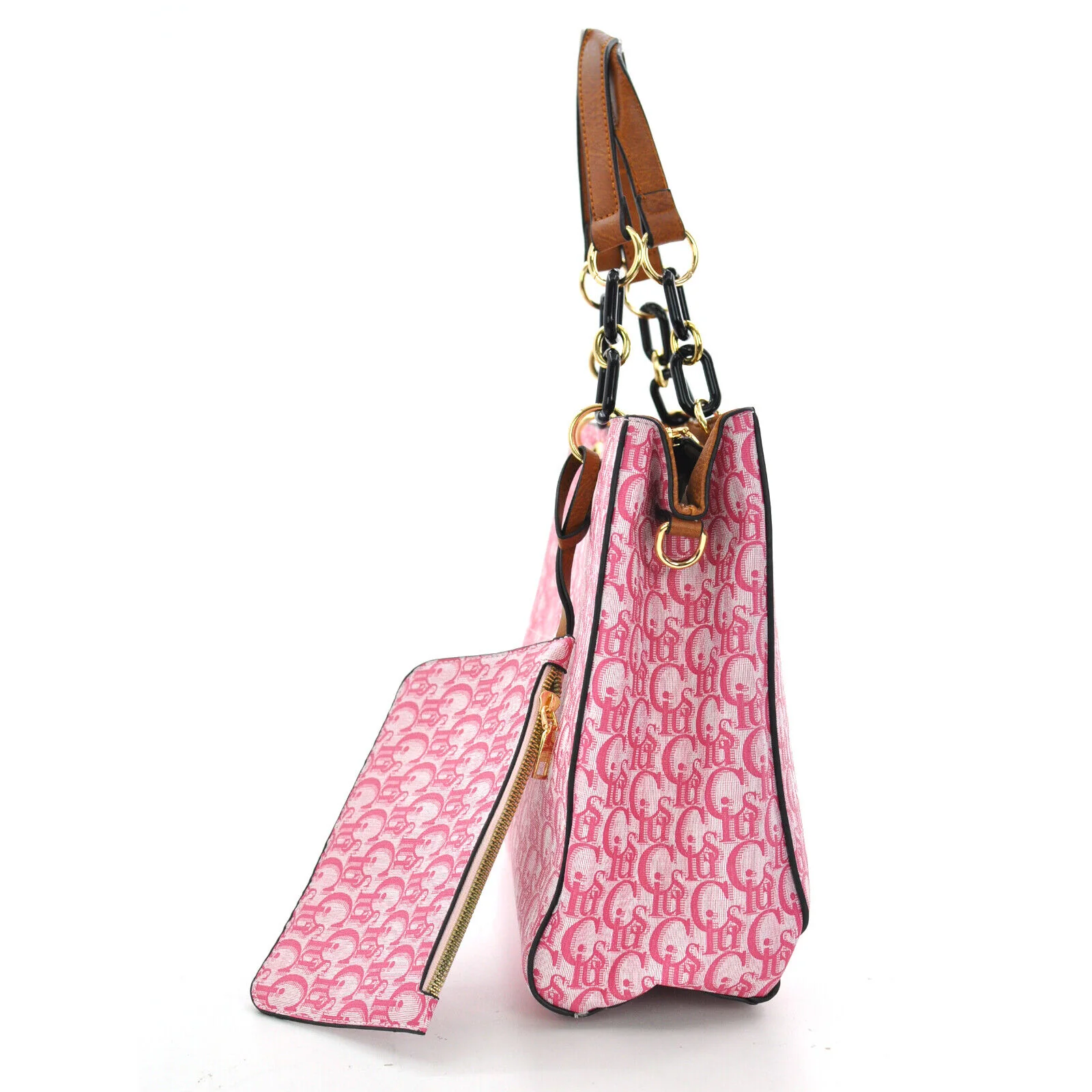 Borsa shopping spalla grande donna manici a catena rosa GM pelle grande fantasia - immagine 9