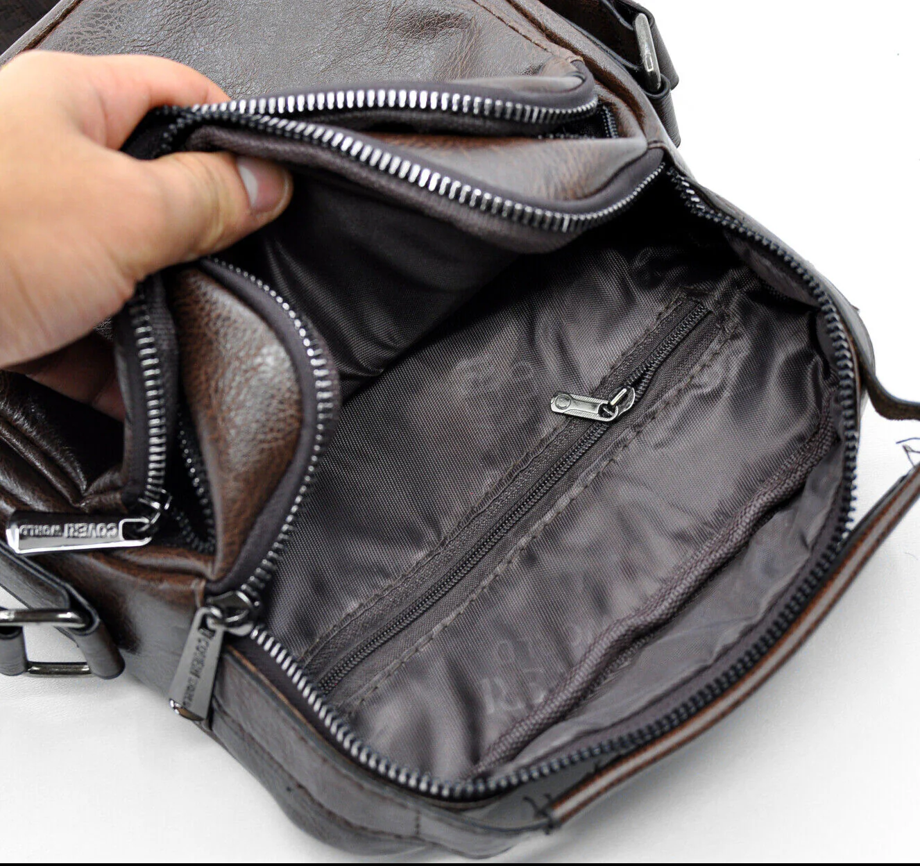 Borsello nuovo Uomo COVERI Borsa a Tracolla in Pelle Grande Nero Marrone Lavoro - immagine 4