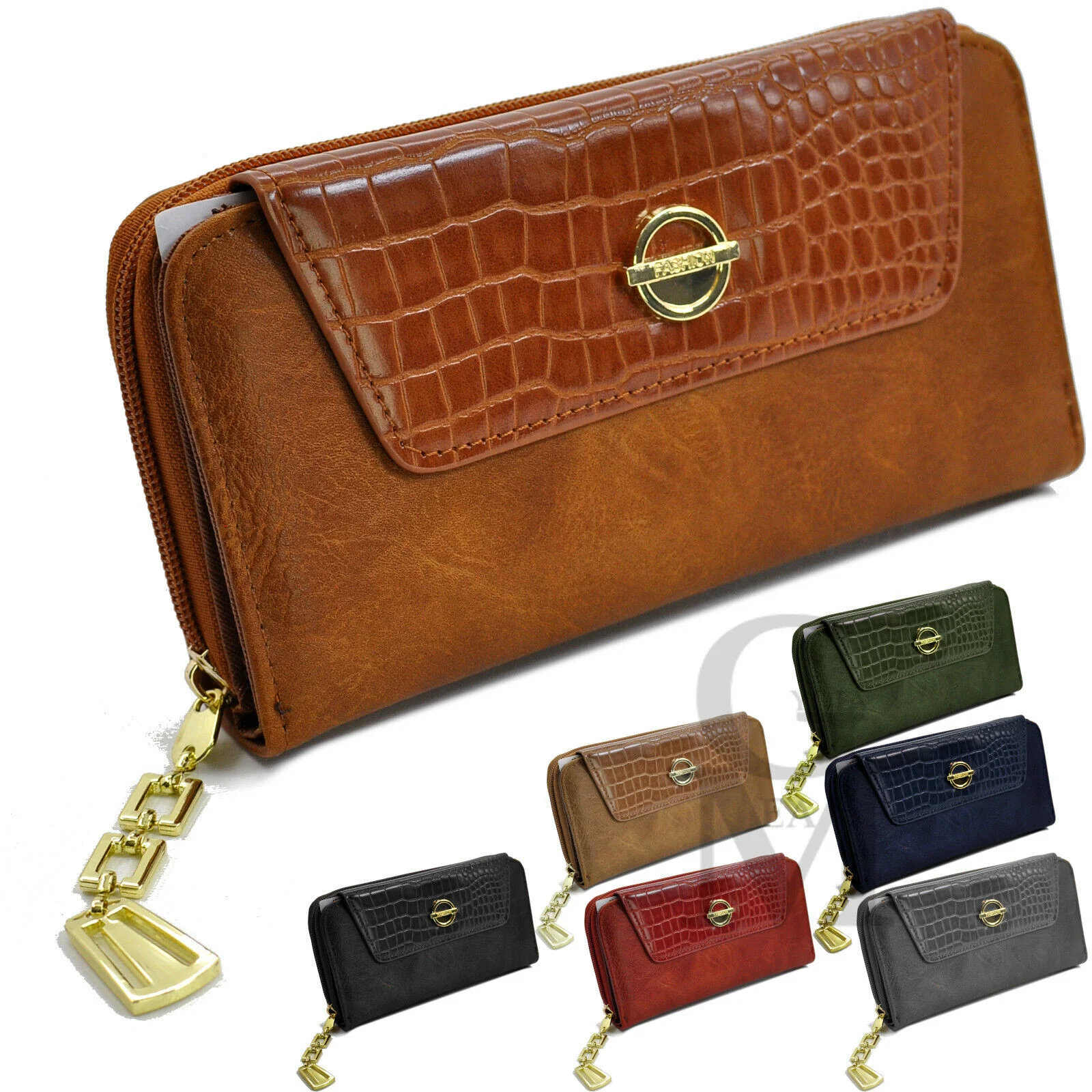 Portafoglio Donna Grande Pelle Cerniera trifold Portamonete squamato coccodrillo - immagine 2