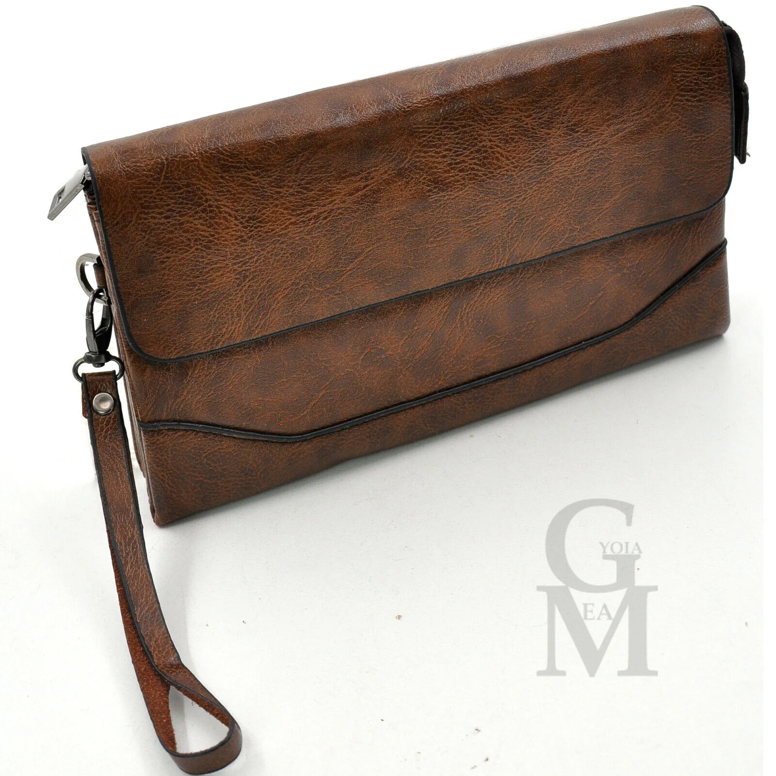 Pochette originale GM MODA pelle marrone uomo borsa mano pelle nero sport uomo - immagine 6