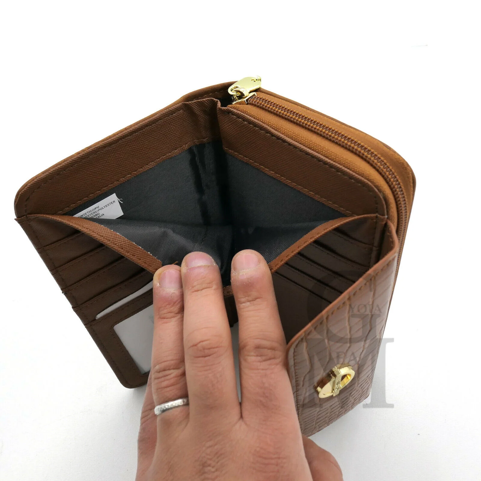 Portafoglio Donna Grande Pelle Cerniera trifold Portamonete squamato coccodrillo - immagine 9