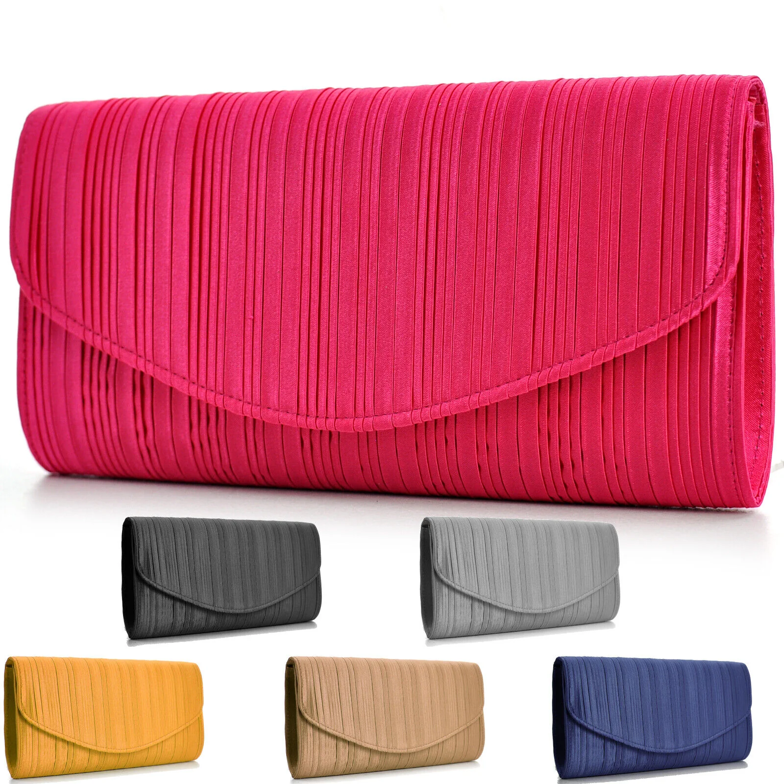 GM Pochette bustina borsetta elegante rigida cerimonia clutch FUXIA ROSA GIALLA - immagine 2