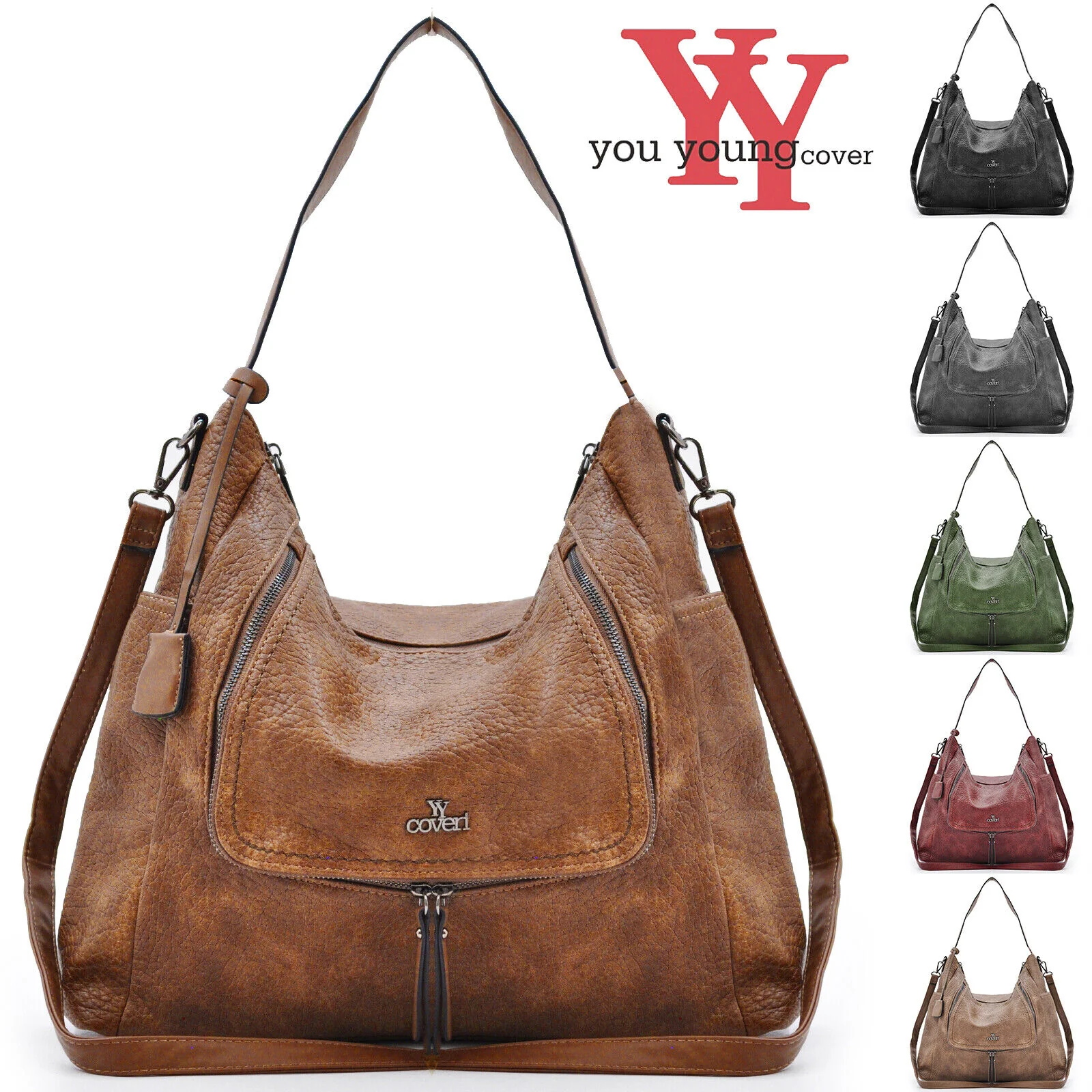 Borsa YY Coveri donna lucida mono manico hobo elegante sacco shopping zip grande - immagine 2