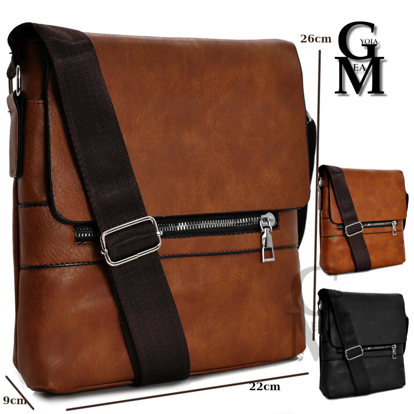 Gyoiamea borsello nuovo uomo elegante pelle tracolla spalla marrone grande ipad - immagine 2