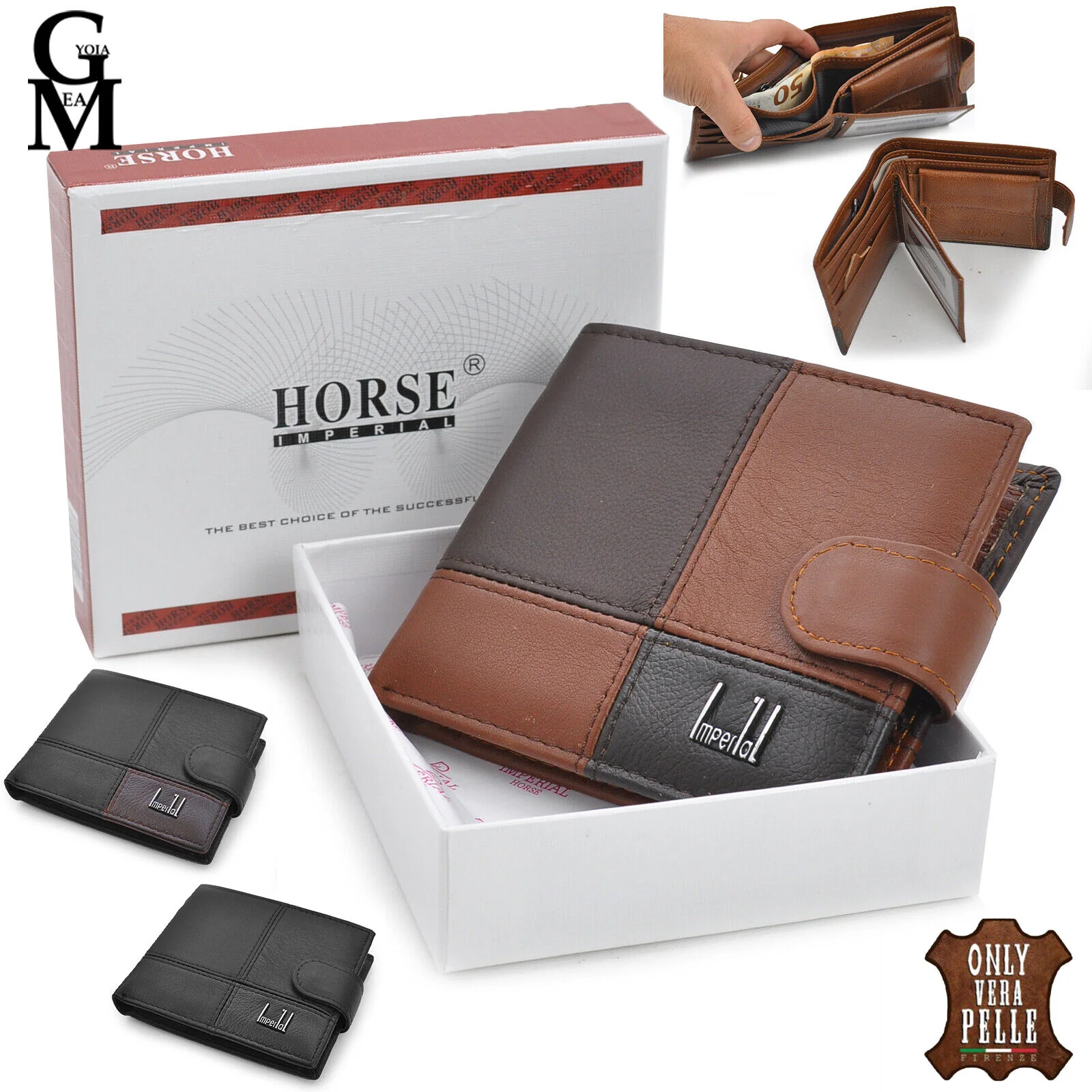 Portafoglio Vera pelle uomo HORSE porta carte ribaltina vintage portamonete zip - immagine 2