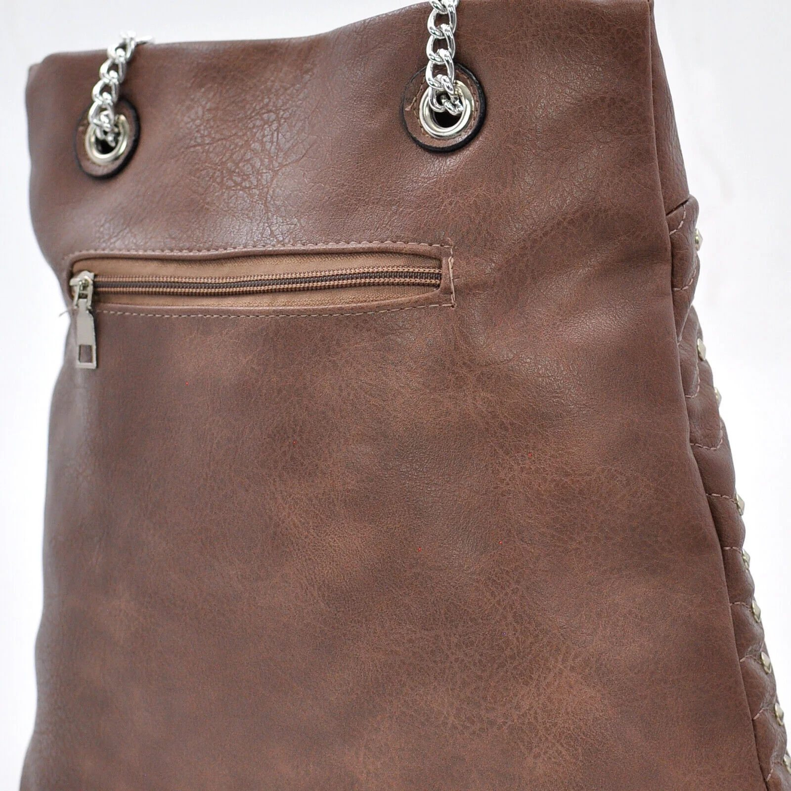 Borsa tote rock sportiva manici catena borchie borchiata spalla casual passeggio - immagine 3