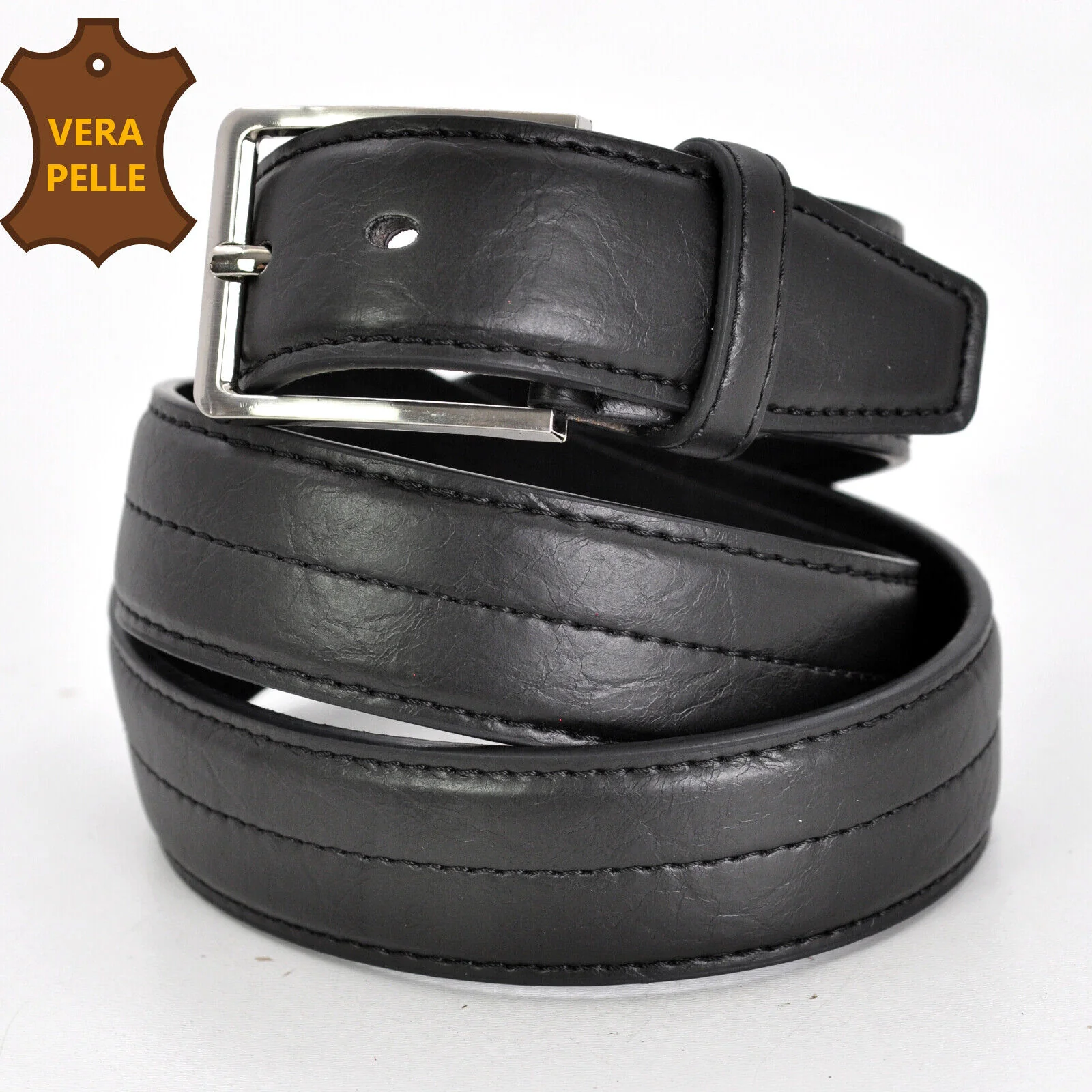 Cintura Uomo firmata originale GYOIAMEA 3,8 cm trapuntata foderata Pelle nera - immagine 4