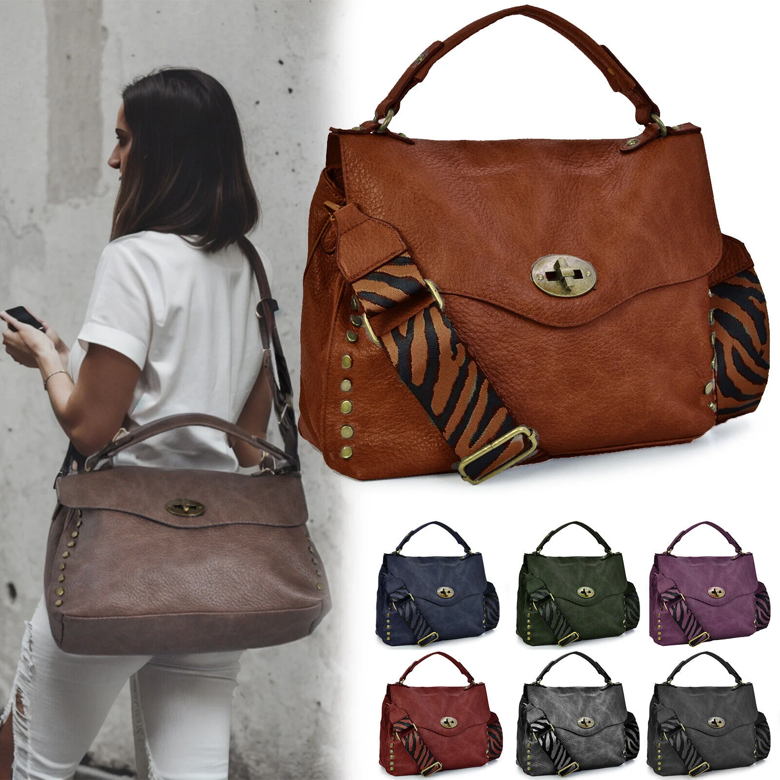 Borsa cartella Gyoiamea firmata borchie spalla donna vintage pelle particolare - immagine 2