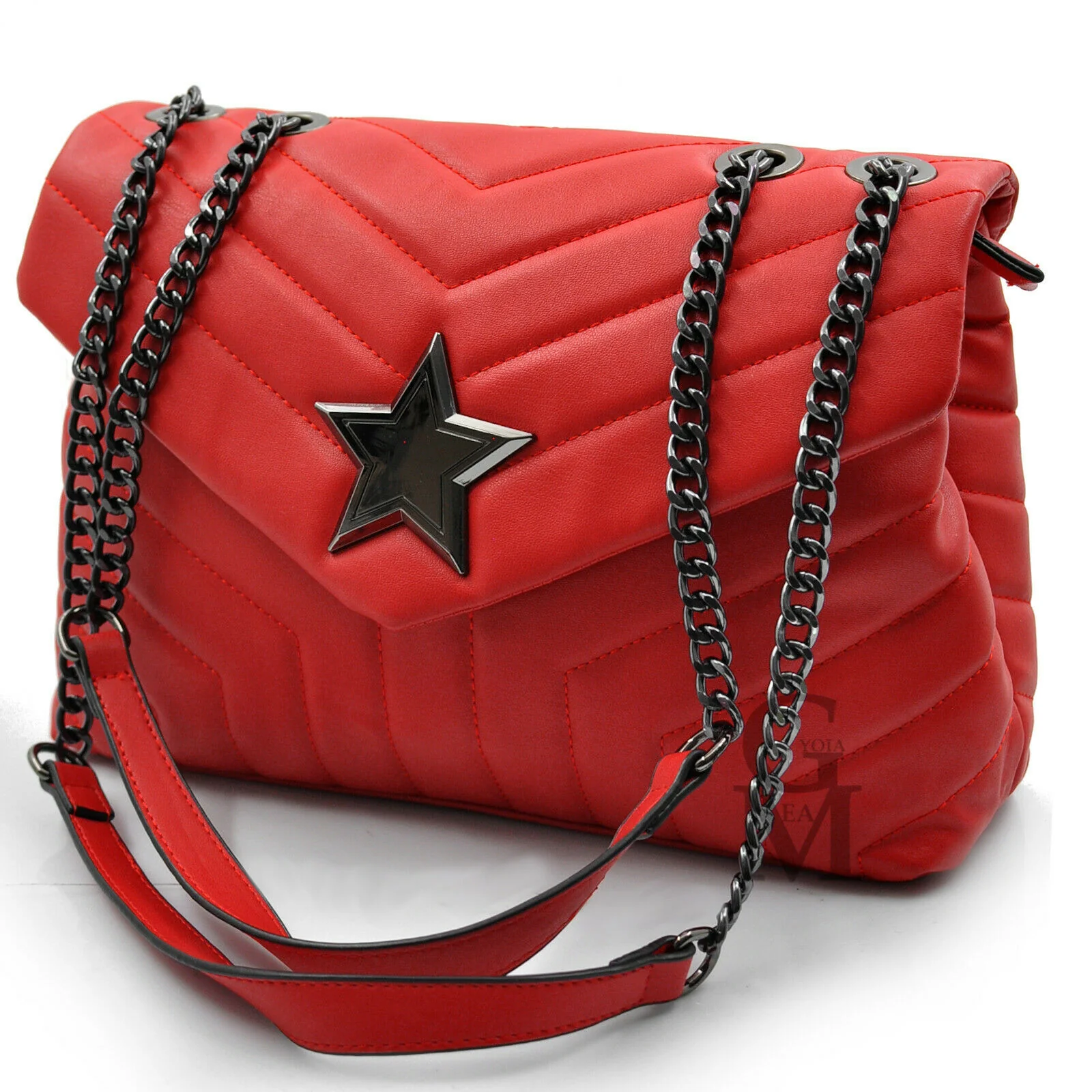Borsa grande donna tracolla cuoio nero stella star pochette Pelle trapuntata - immagine 7