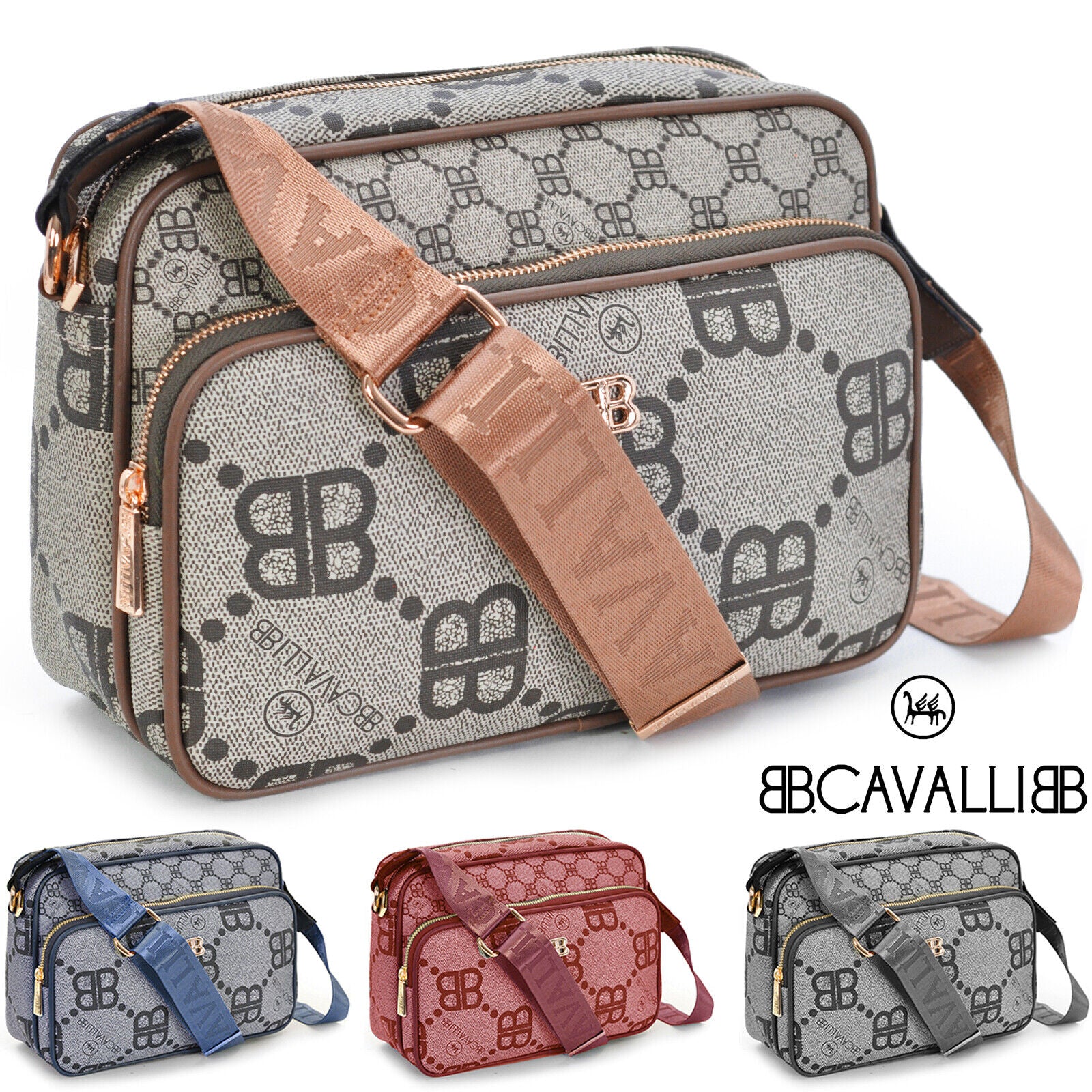 Borsa firmata Briciole borsetta beige donna logo zip tracolla fantasia piccola - immagine 3