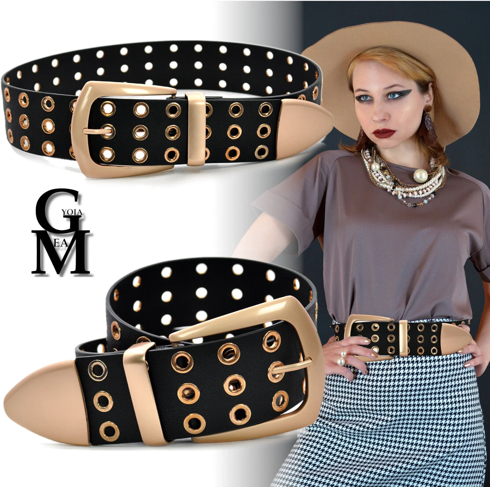 CINTURA NERA donna cinturone borchie oro bronzo bustino stringivita dark belt - immagine 2