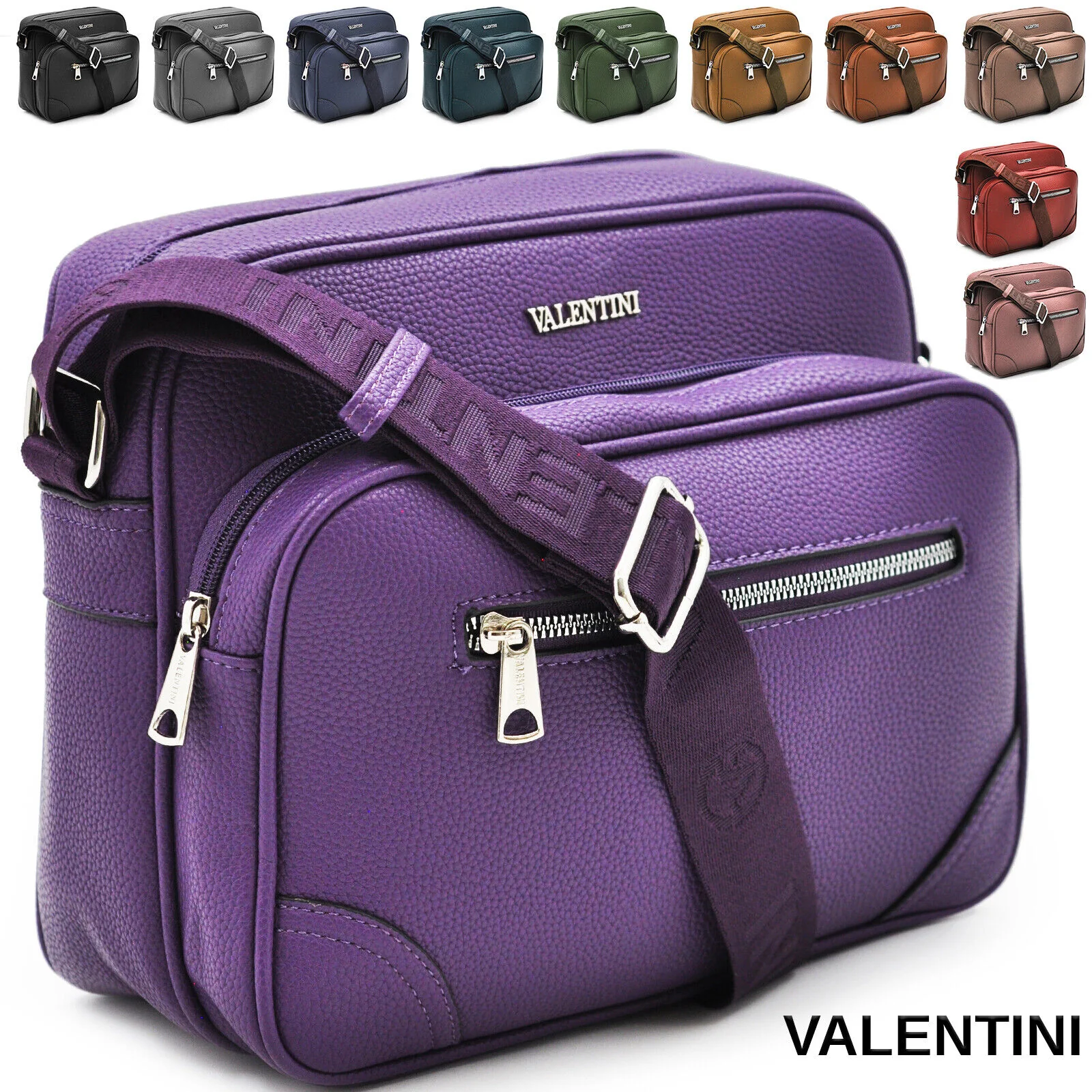 Borsa tracolla giornaliera Valentini casual grande capiente multi tasche viola - immagine 2