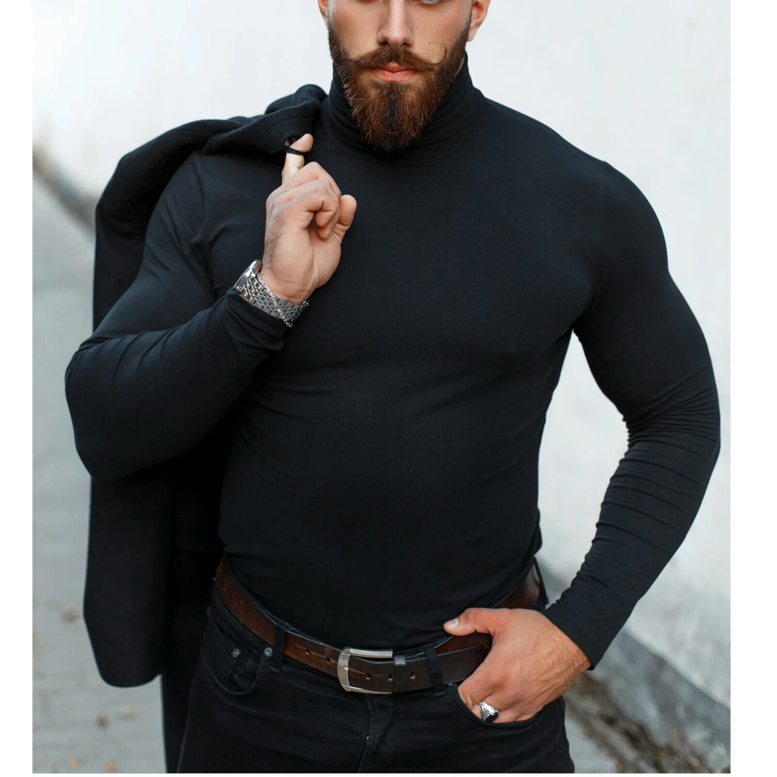 6 MAGLIE TERMICHE UOMO MICROFIBRA maniche lunghe elasticizzate NERE palestra - immagine 5