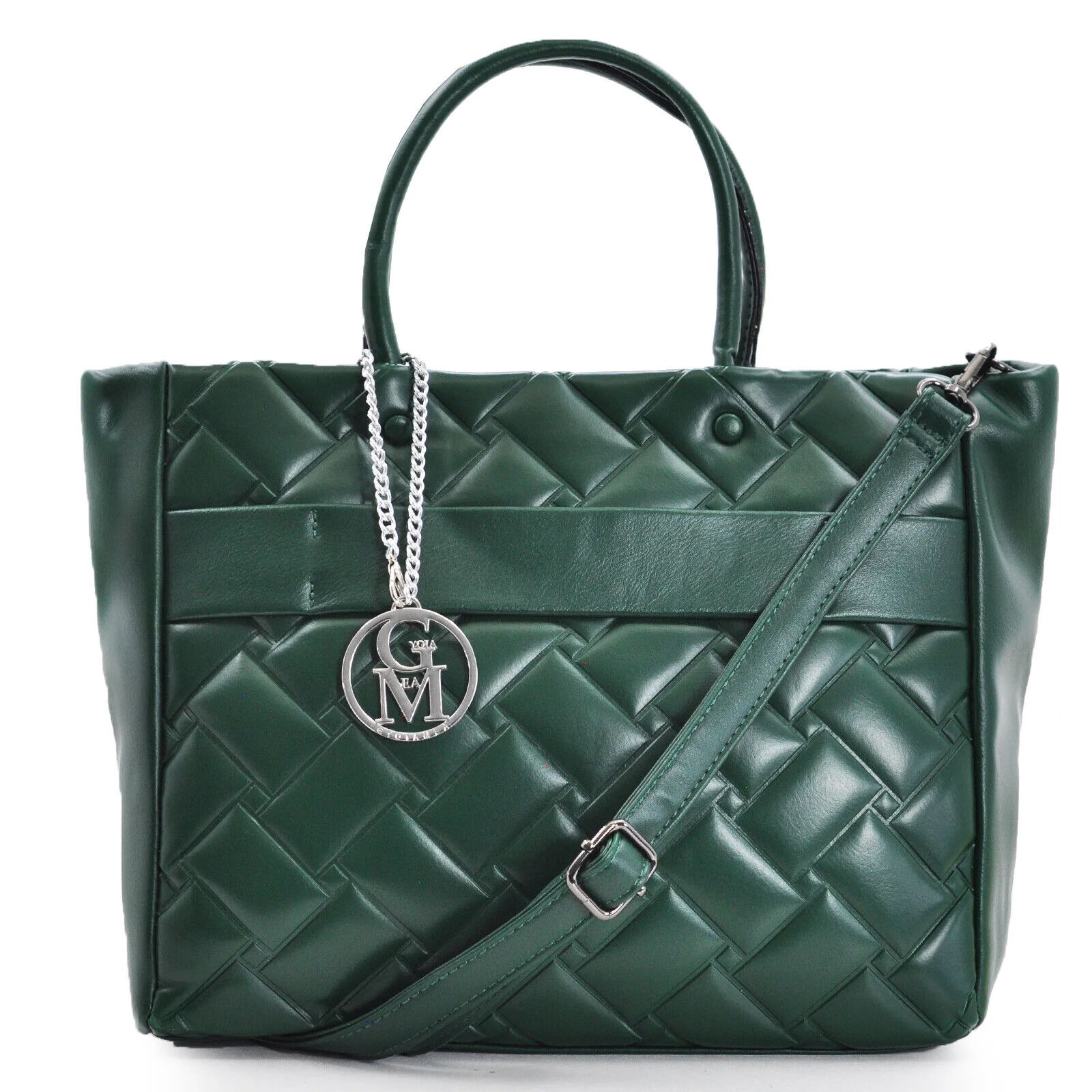 Gyoiamea borsa donna shopping donna spalla trapuntata verde tracolla logo nuova - immagine 8