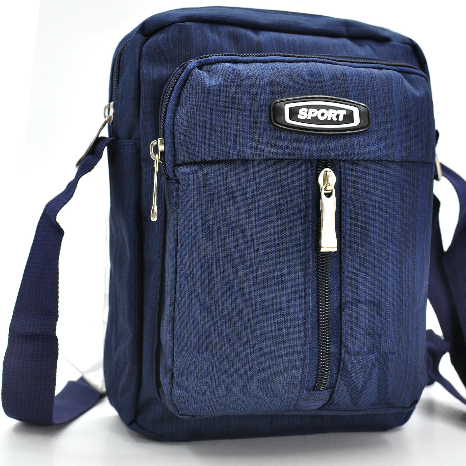 Borsello tela nylon nero nuovo blu uomo grande tracolla moda tessuto lavoro - immagine 3