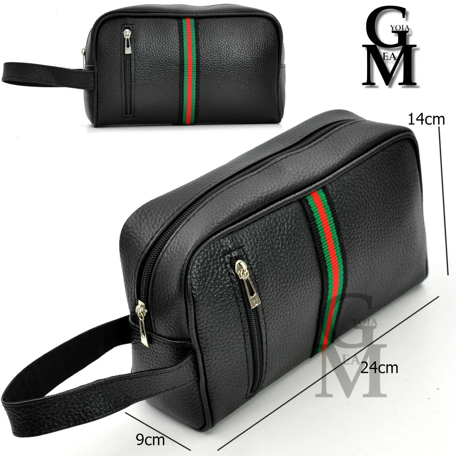 Pochette originale GM MODA strisce verdi uomo borsa mano pelle nero sport uomo - immagine 2
