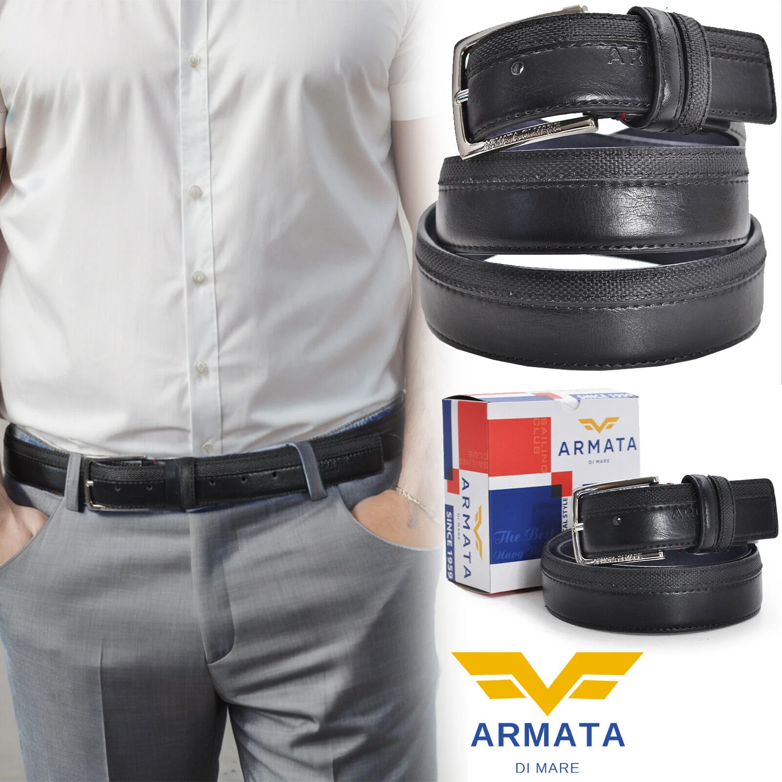 Cintura uomo firmata ARMATA DI MARE Cinta 3,8cm + busta regalo Casual semplice - immagine 2