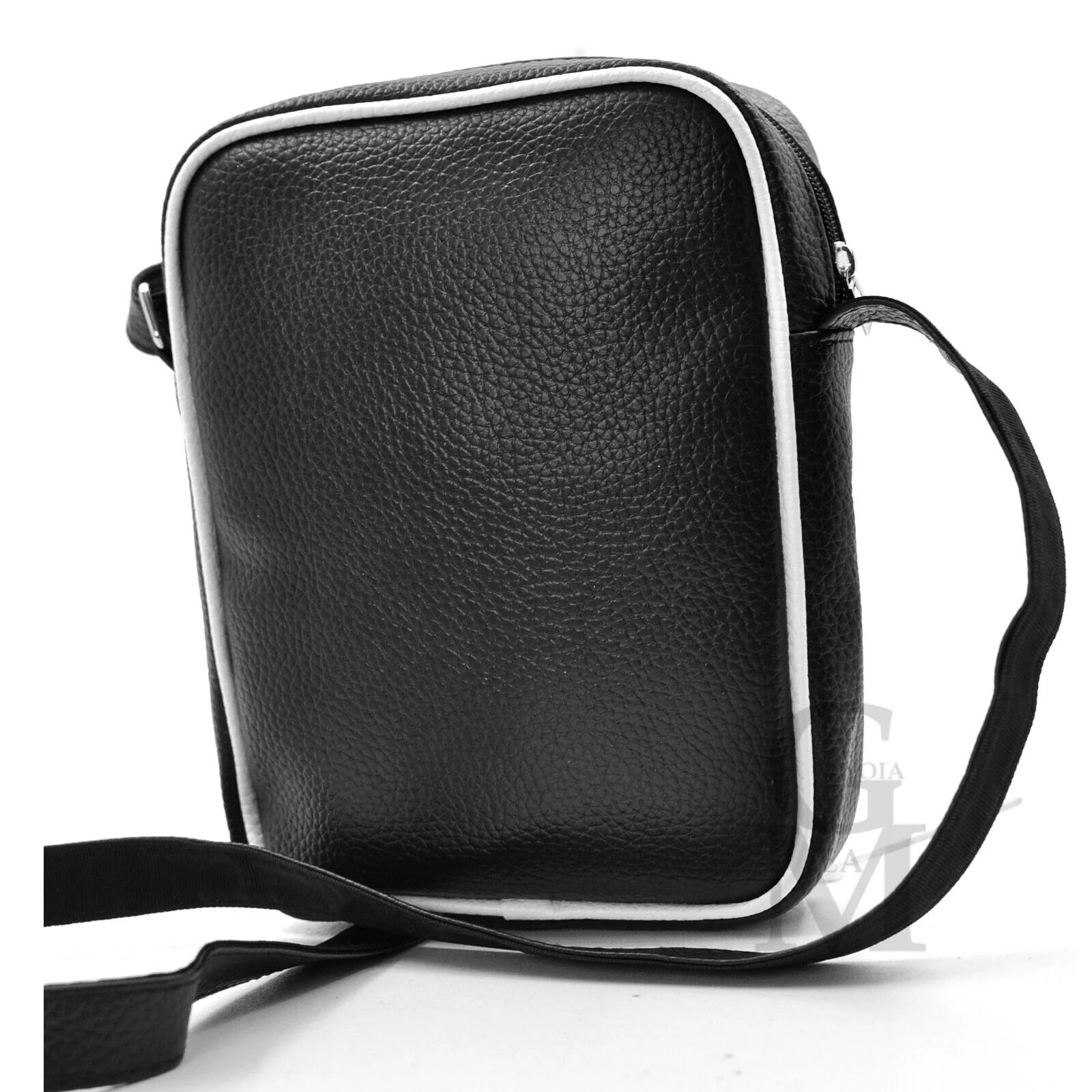 Borsello strisce bianche nero uomo borsa grande piccolo borsellino tracolla zip - immagine 4