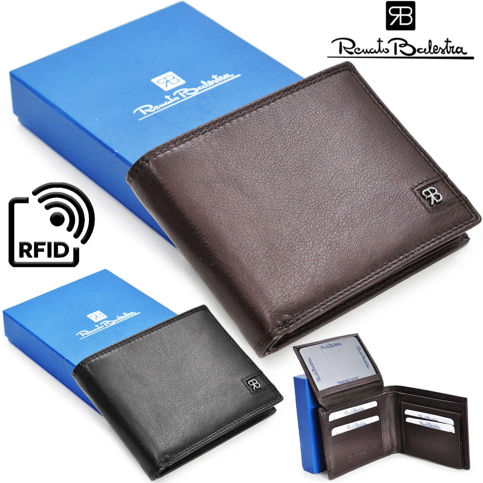 Portafoglio Vera pelle RENATO BALESTRA protezione RFID uomo porta carte marrone - immagine 2