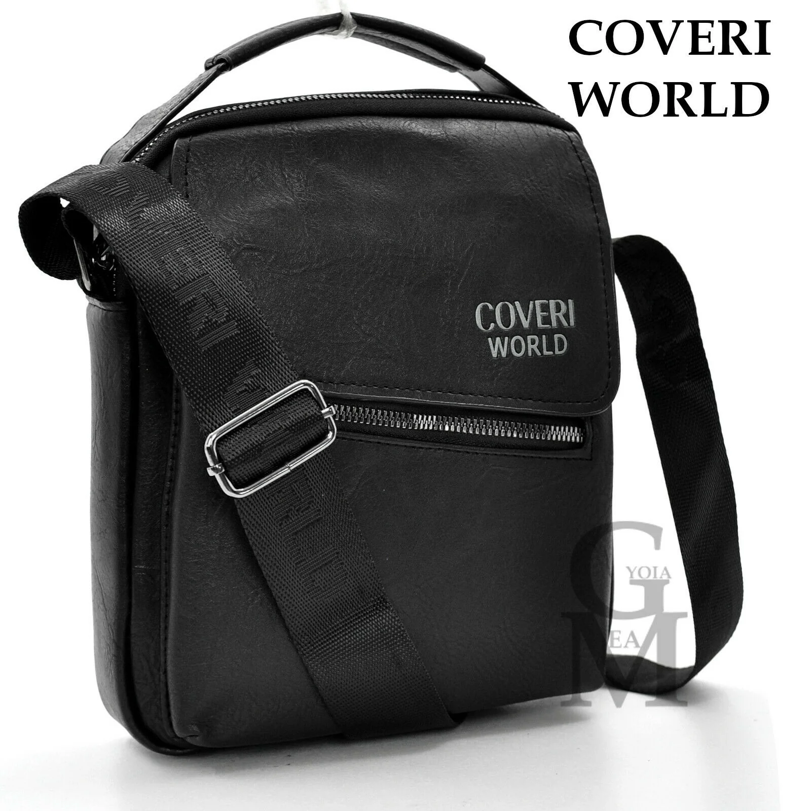 Borsello nero pelle firmato originale COVERI tracolla cerniera trasversale moda - immagine 2