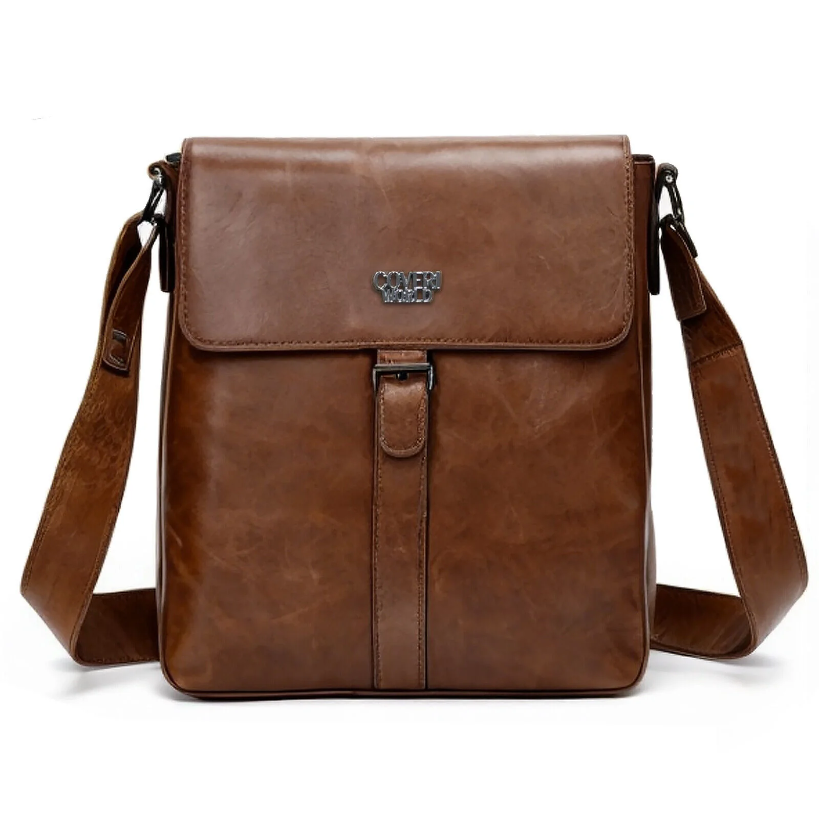 Borsello nuovo Uomo COVERI Borsa a Tracolla in Pelle Grande Nero Marrone Lavoro - immagine 8