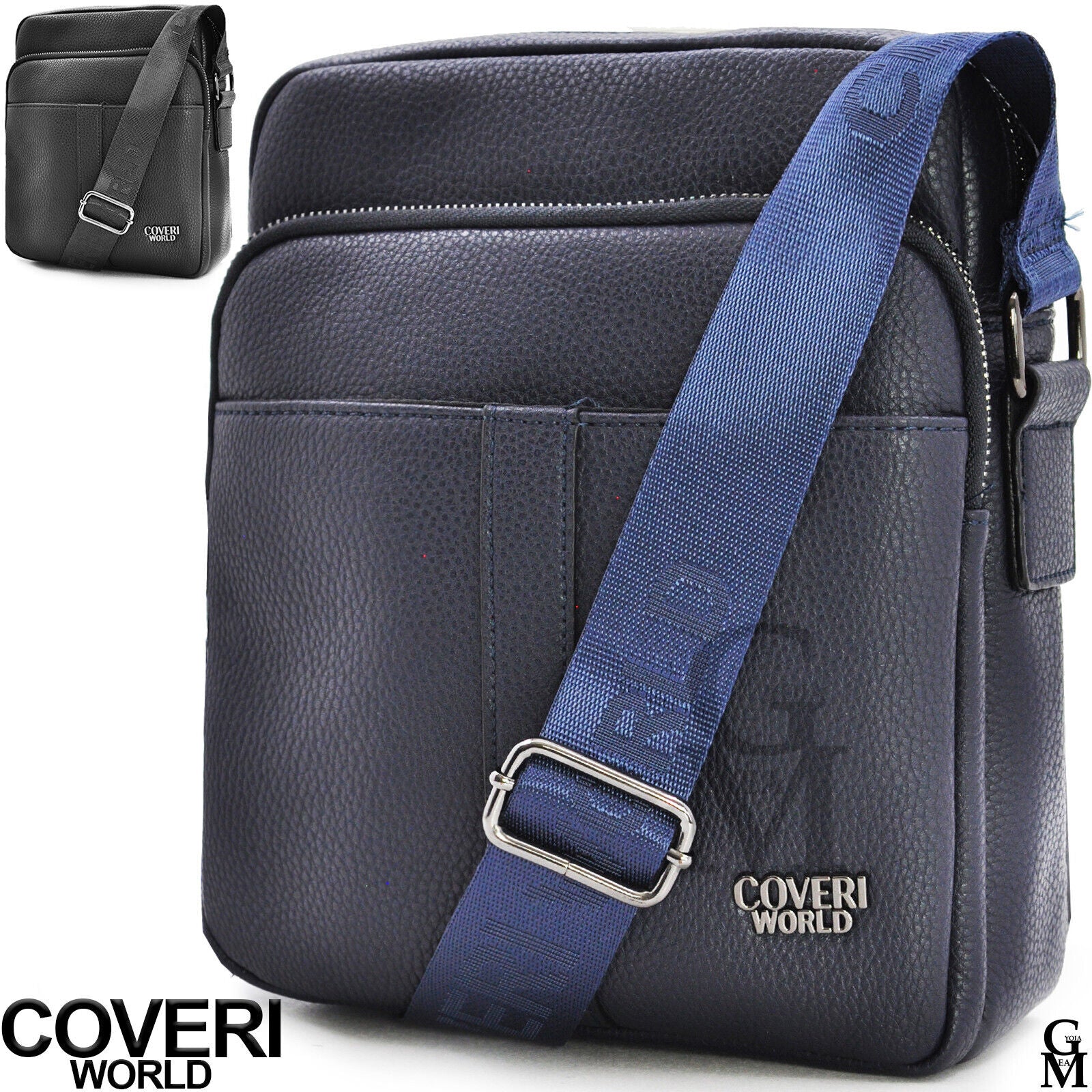 Borsello Uomo COVERI blu Borsa Tracolla in Pelle Grande Nero Marrone per Lavoro - immagine 2