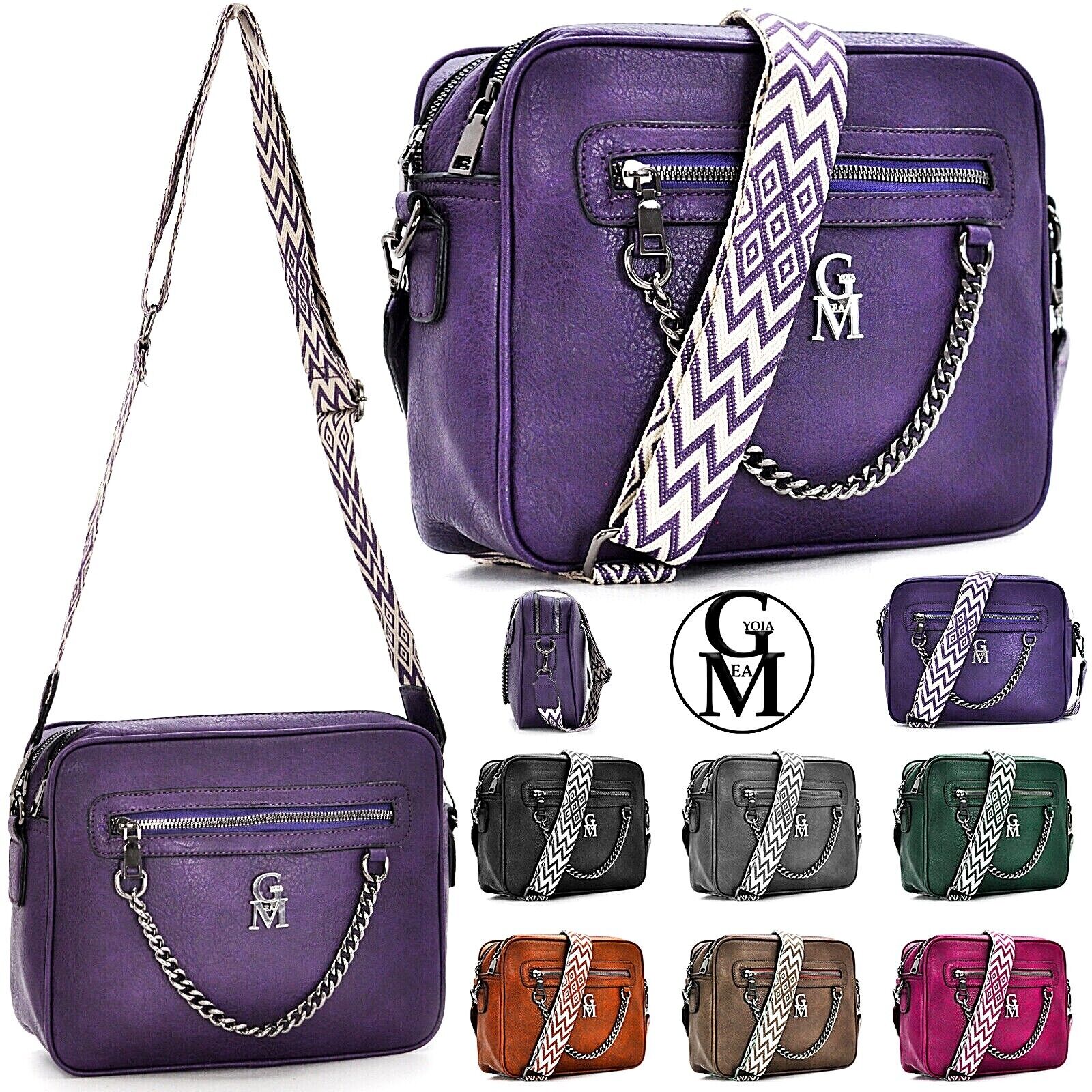 Borsa firmata Gyoiamea donna tracolla fantasia cinghia colorata capiente tasche - immagine 2