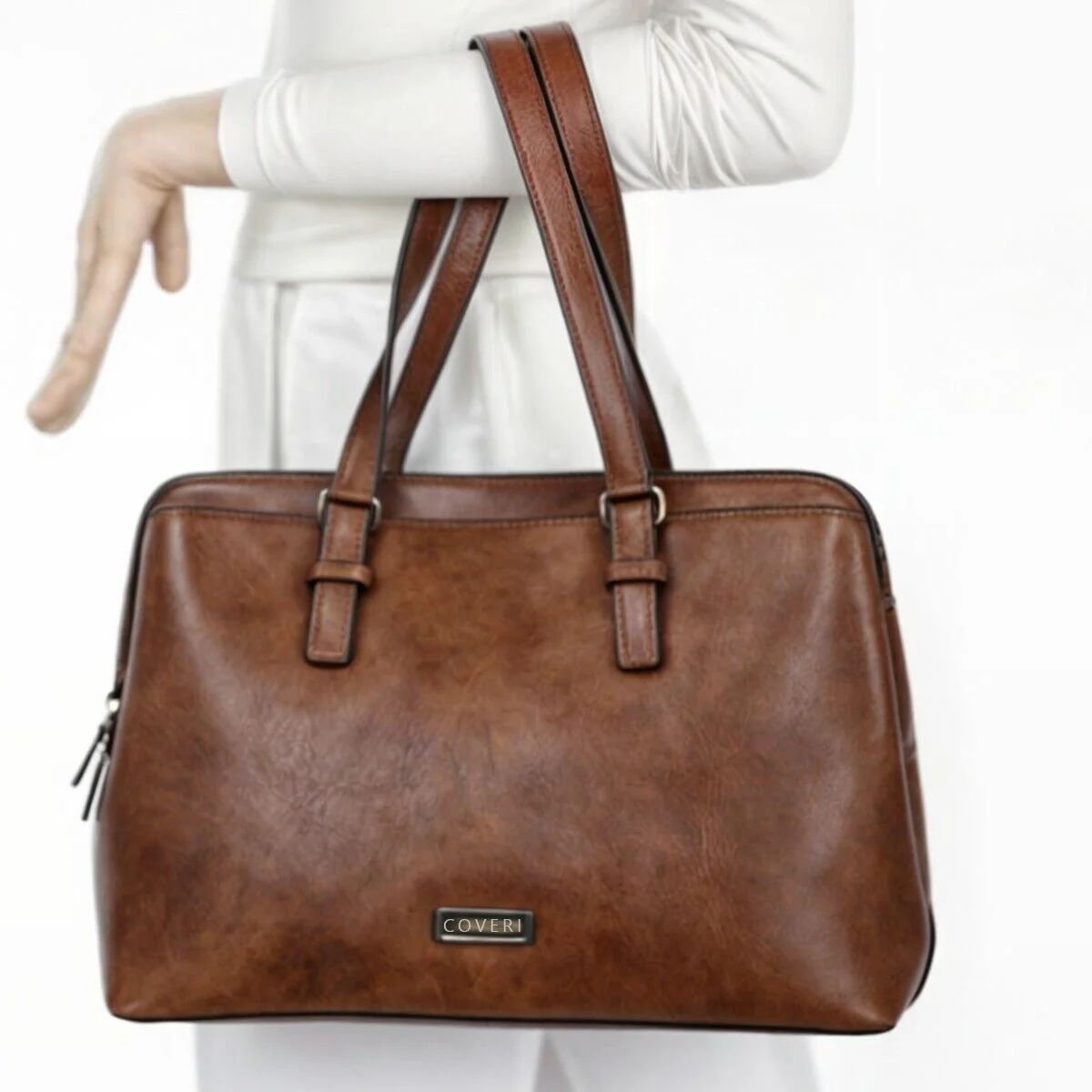 Borsa donna COVERI c. tasche pelle sacco spalla grande tracolla morbida bauletto - immagine 4