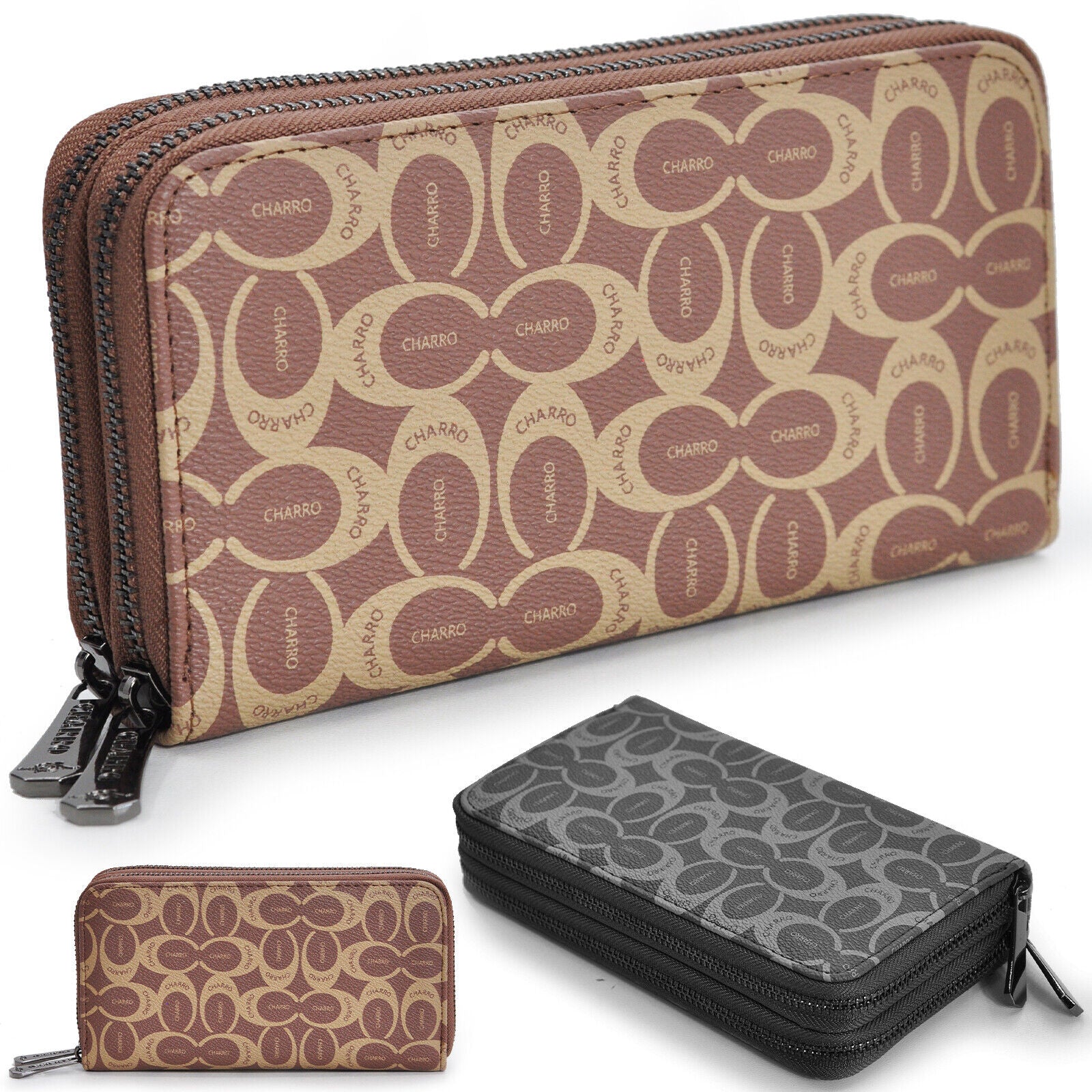 Portafoglio Donna CHARRO Grande Pelle Cerniera trifold Portamonete fantasia MODA - immagine 2