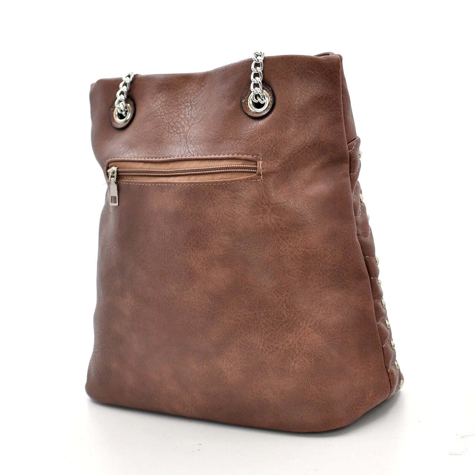 Borsa tote rock sportiva manici catena borchie borchiata spalla casual passeggio - immagine 8