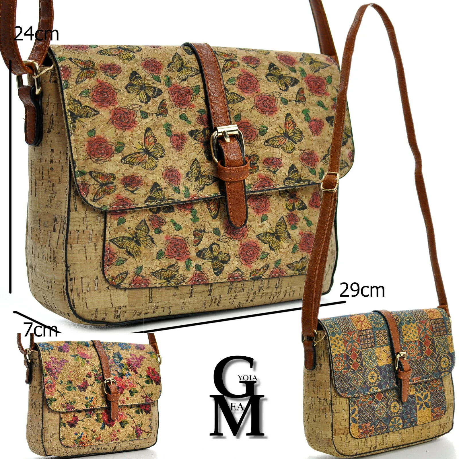 Gyoiamea borsa borsetta piccola sughero fantasia postina tracolla vintage fiori - immagine 2