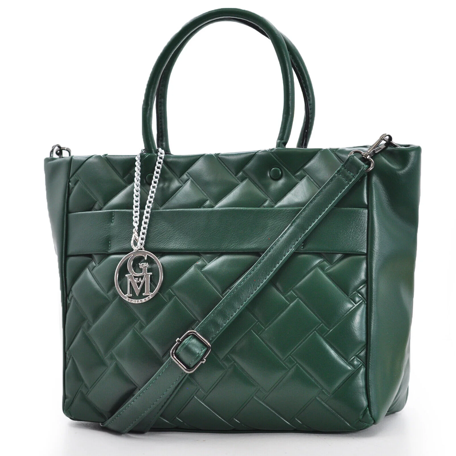 Gyoiamea borsa donna shopping donna spalla trapuntata verde tracolla logo nuova - immagine 9