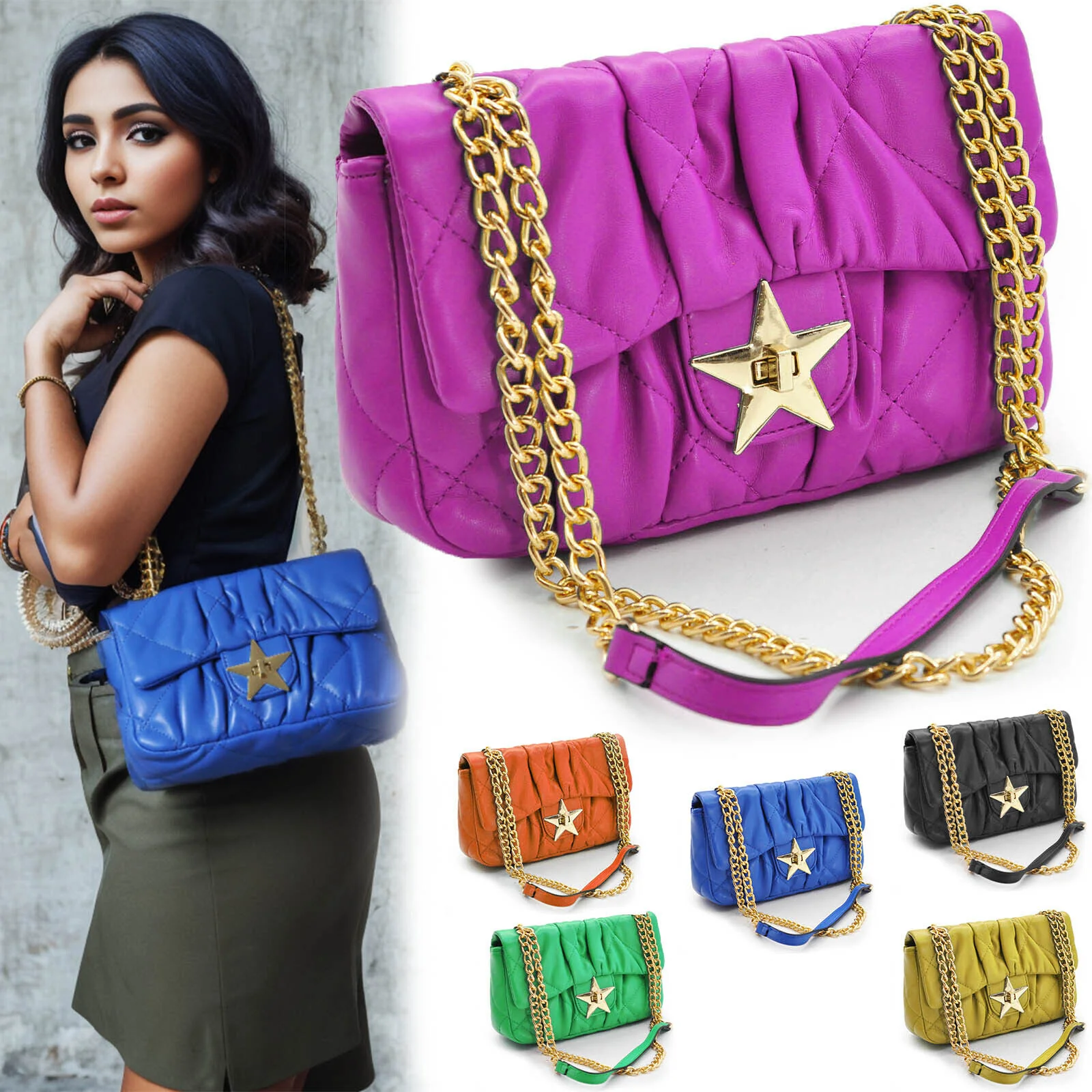 Borsa GM borsetta stella logo pelle donna tracolla a catena TRAPUNTATA piccola - immagine 2
