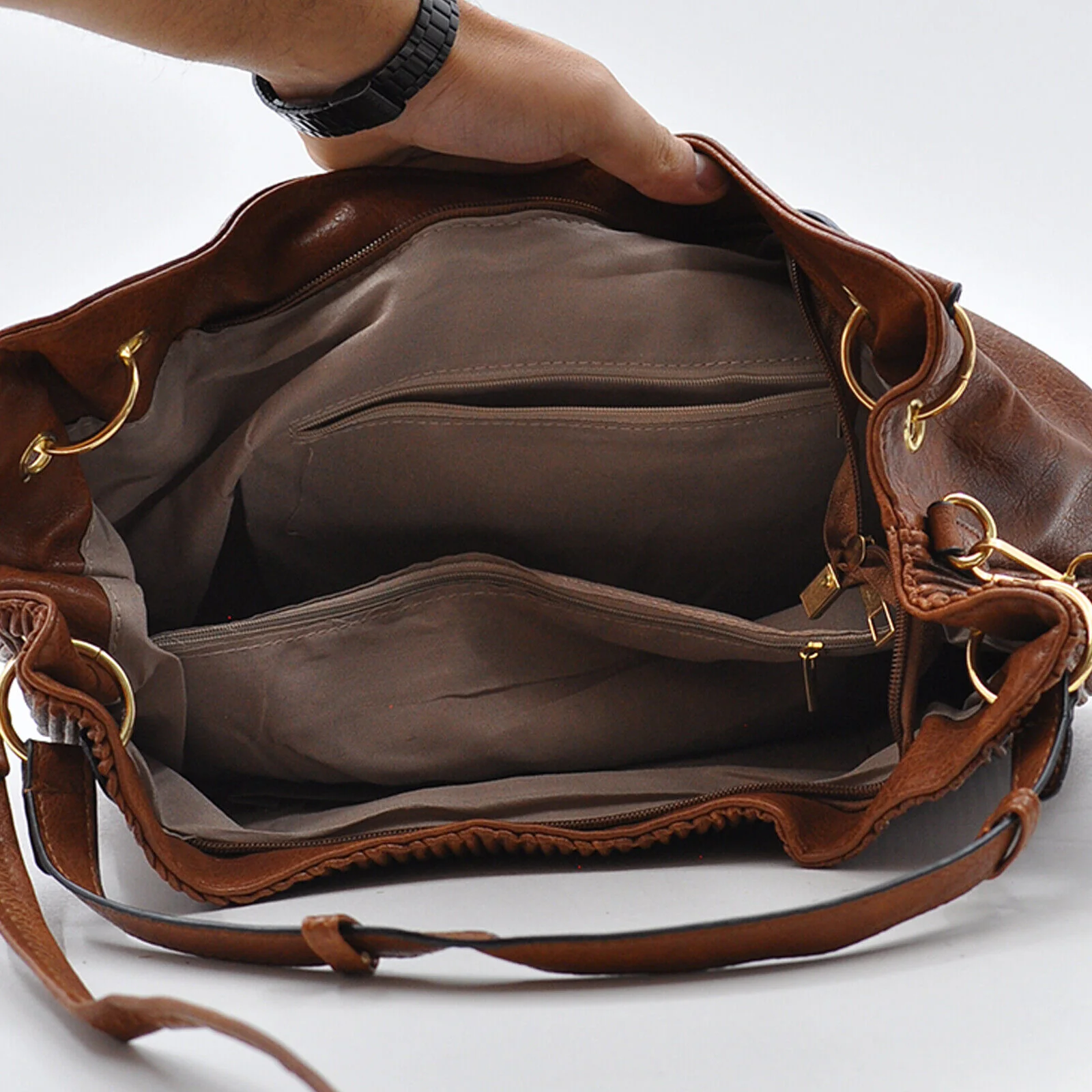Borsa spalla manico spalla capiente grande giornaliera passeggio plissettata - immagine 3